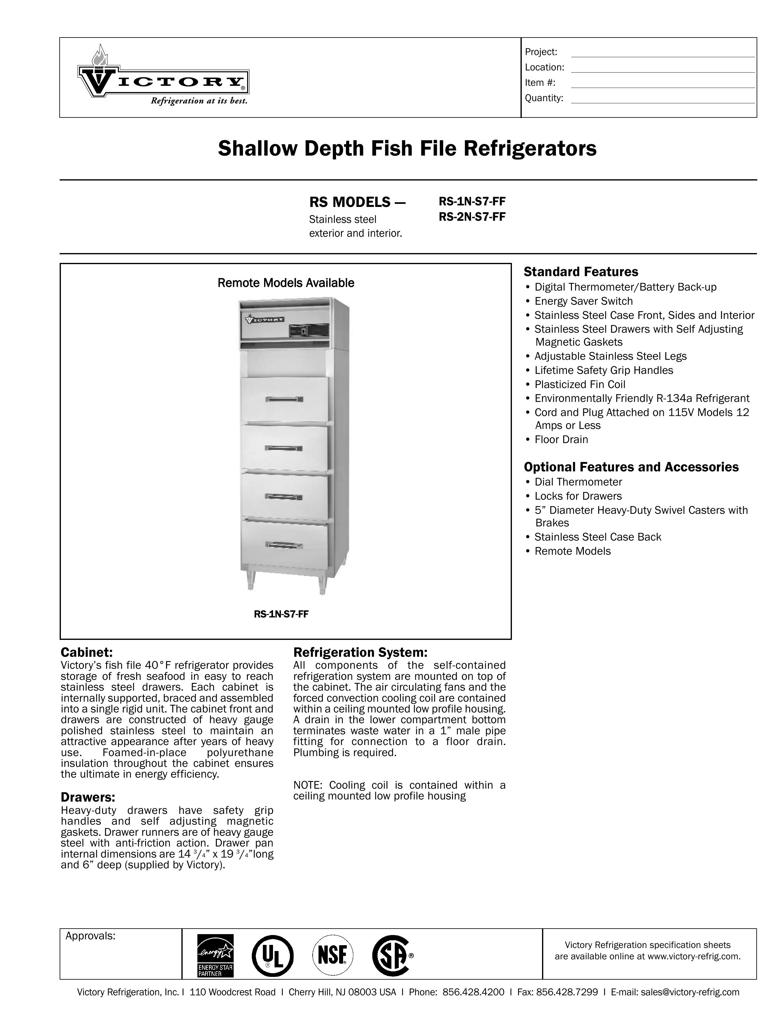 Victory Refrigeration RS-1N-S7-FF Refrigerator User Manual