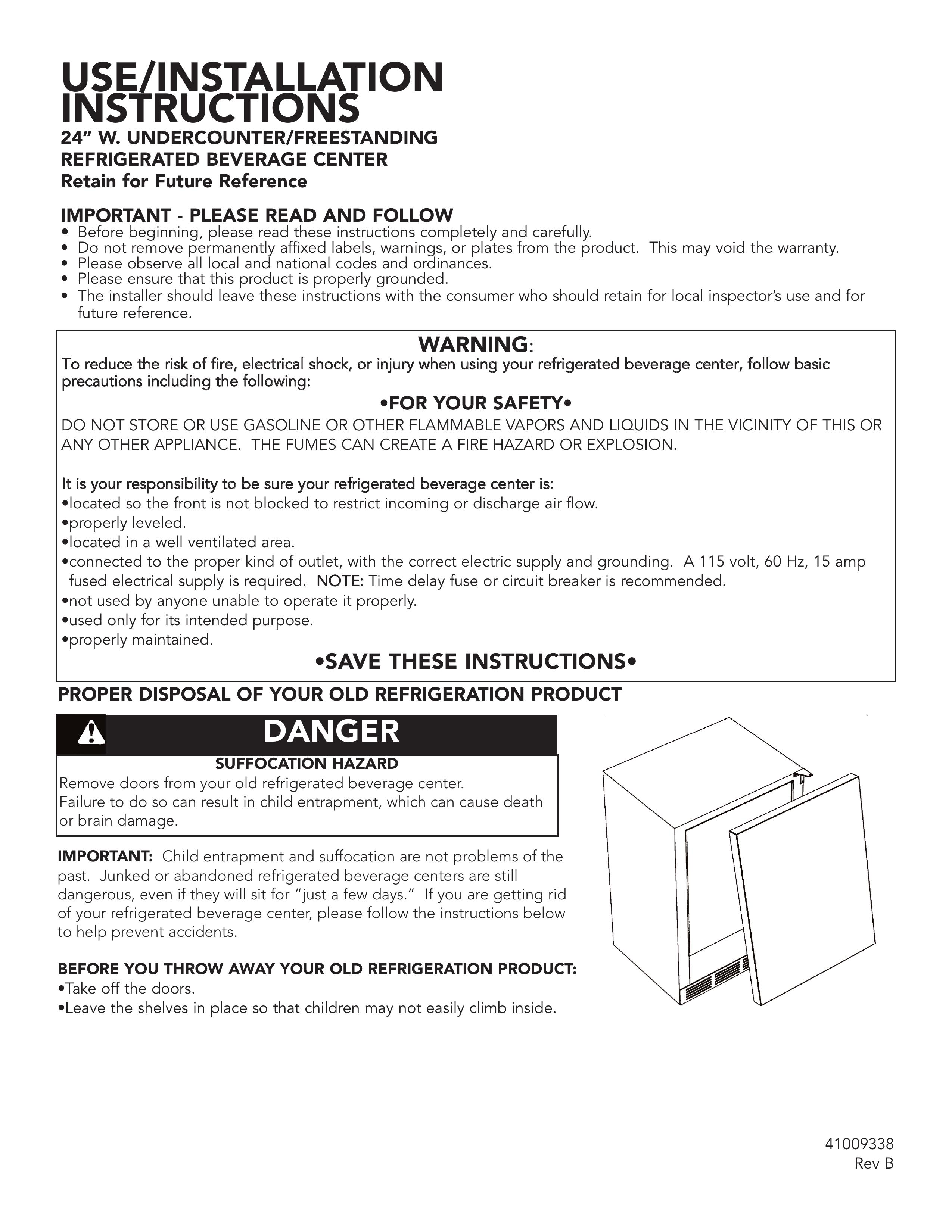Viking 24" W. Undercounter/Freestanding Refrigerated Beverage Center Refrigerator User Manual