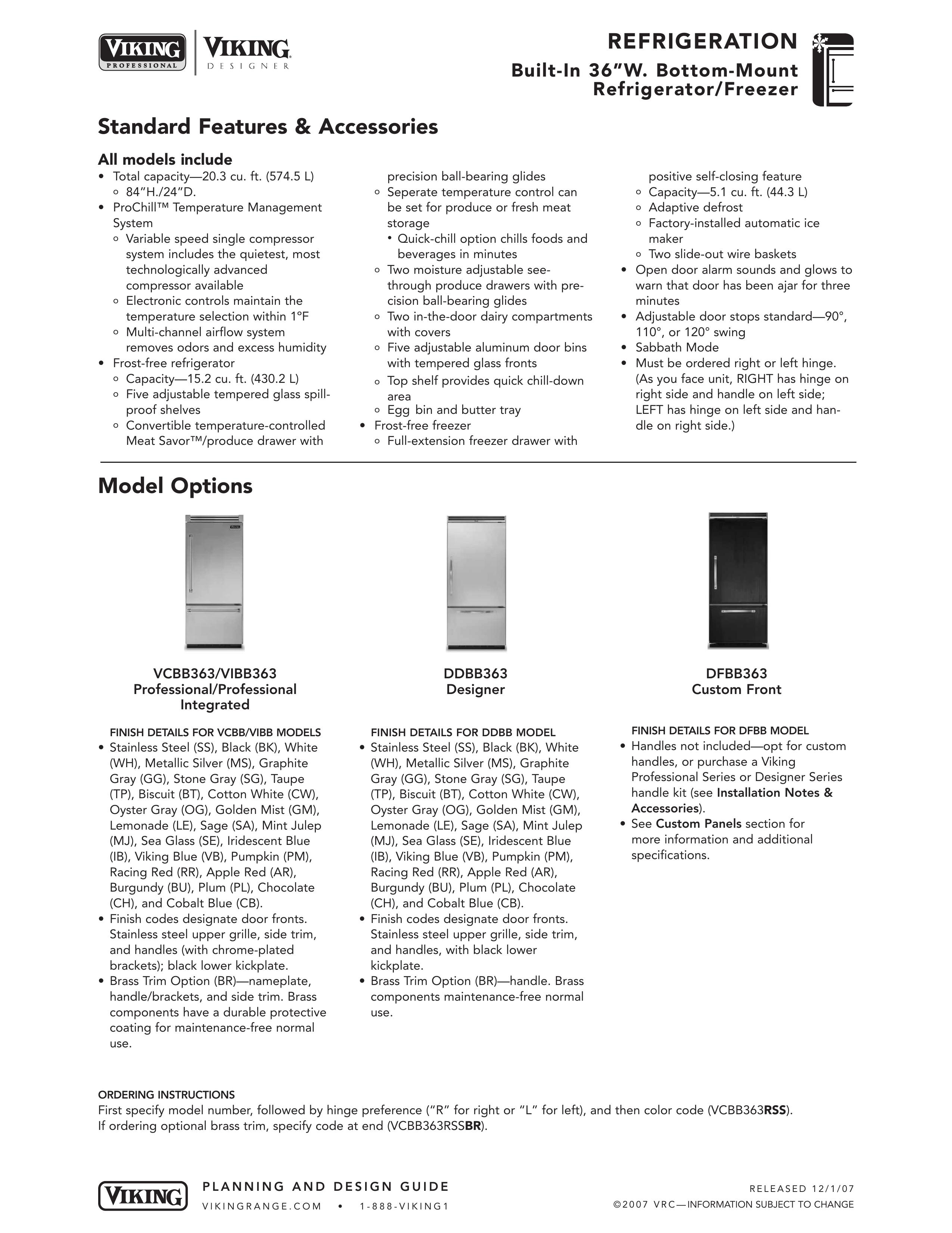 Viking DDBB363 Refrigerator User Manual