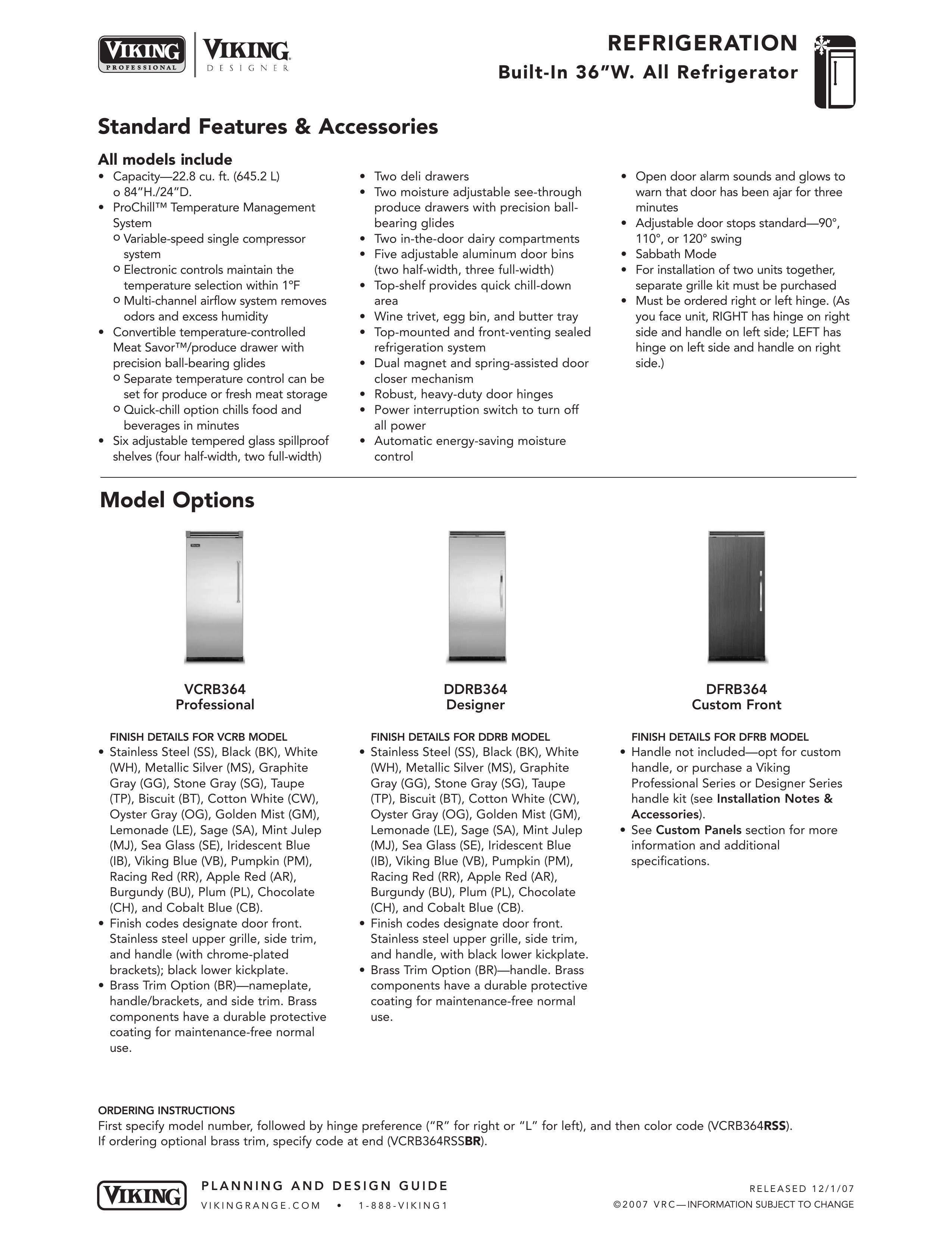 Viking DDRB364 Refrigerator User Manual