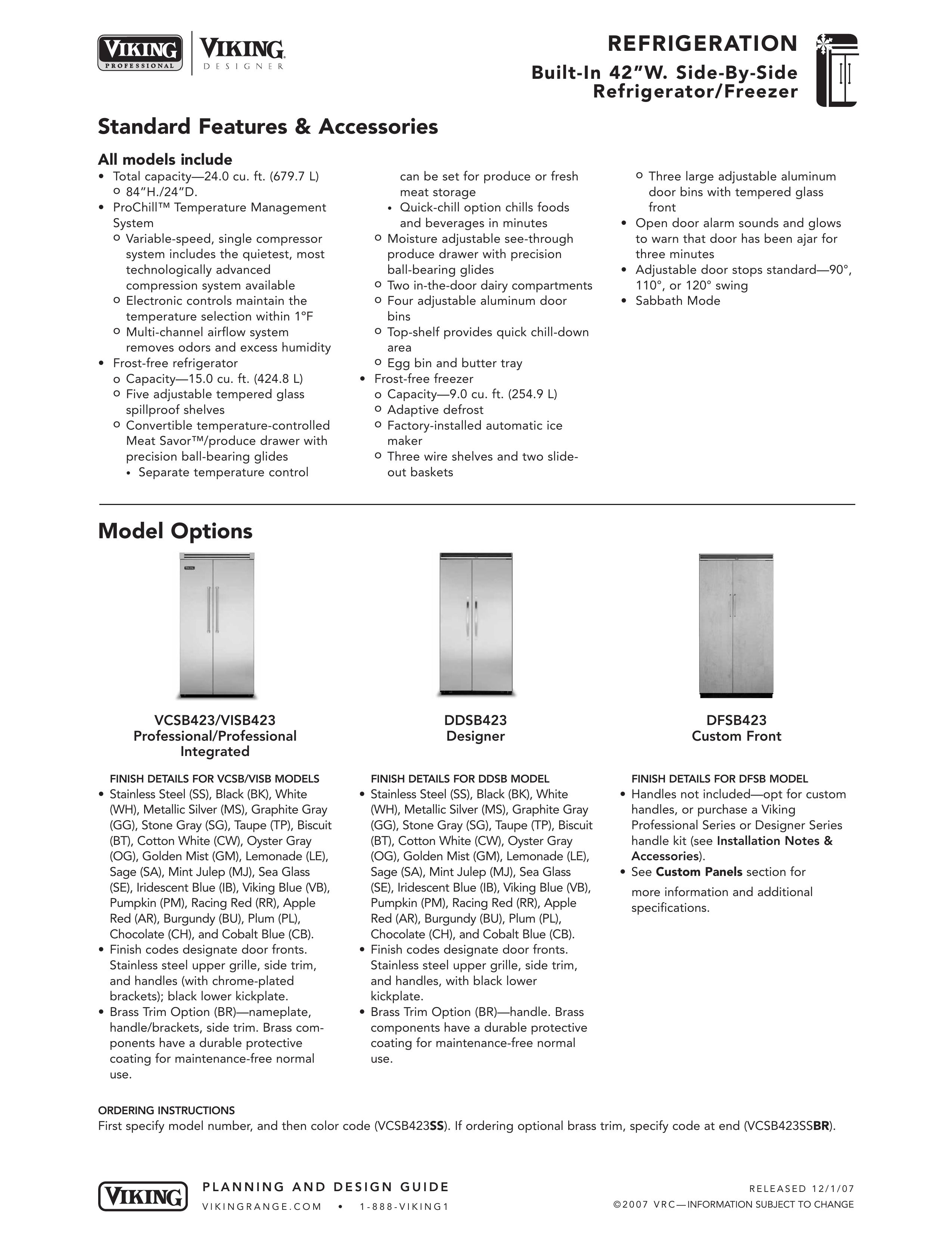 Viking DDSB423 Refrigerator User Manual