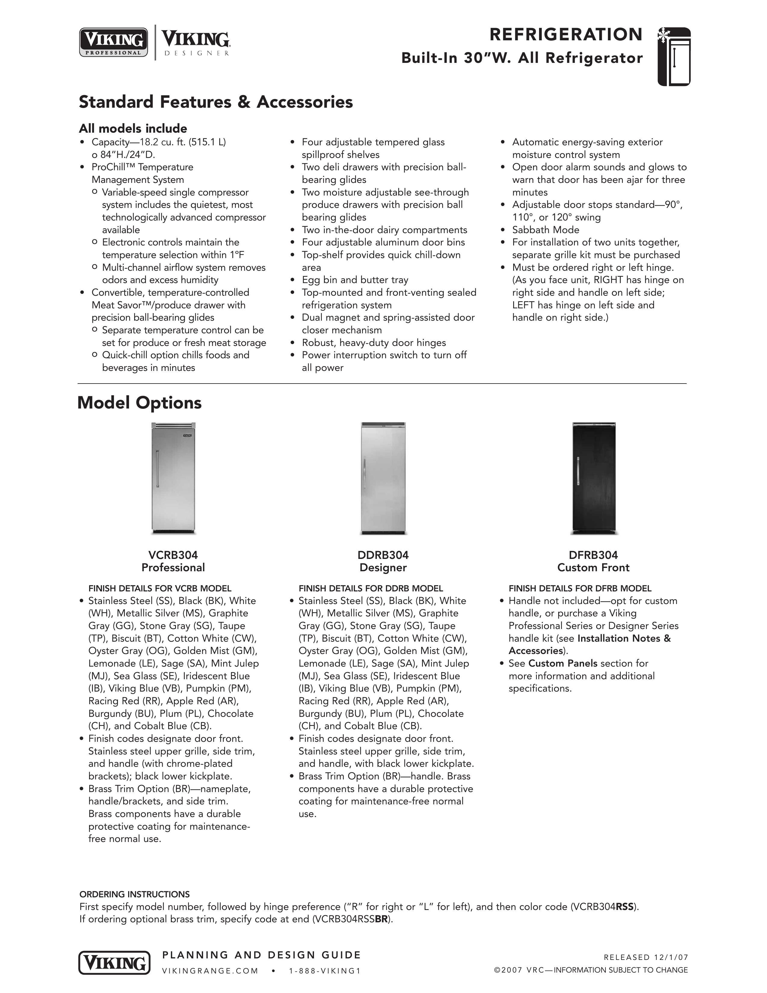 Viking DFRB304 Refrigerator User Manual
