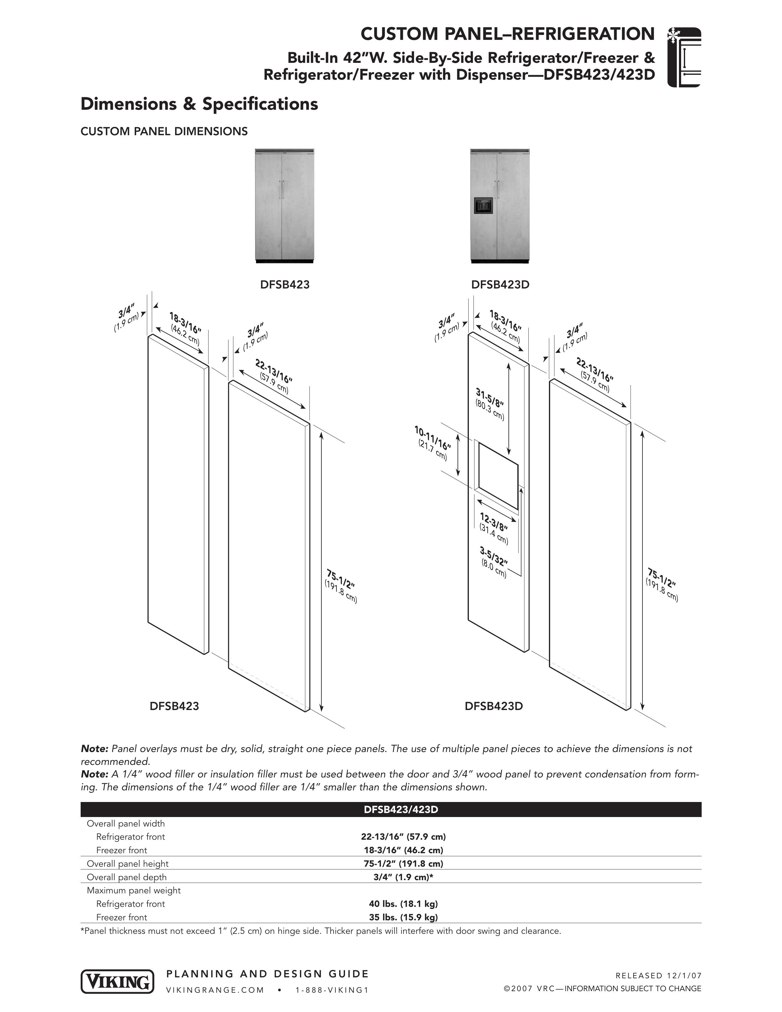 Viking DFSB423/423D Refrigerator User Manual