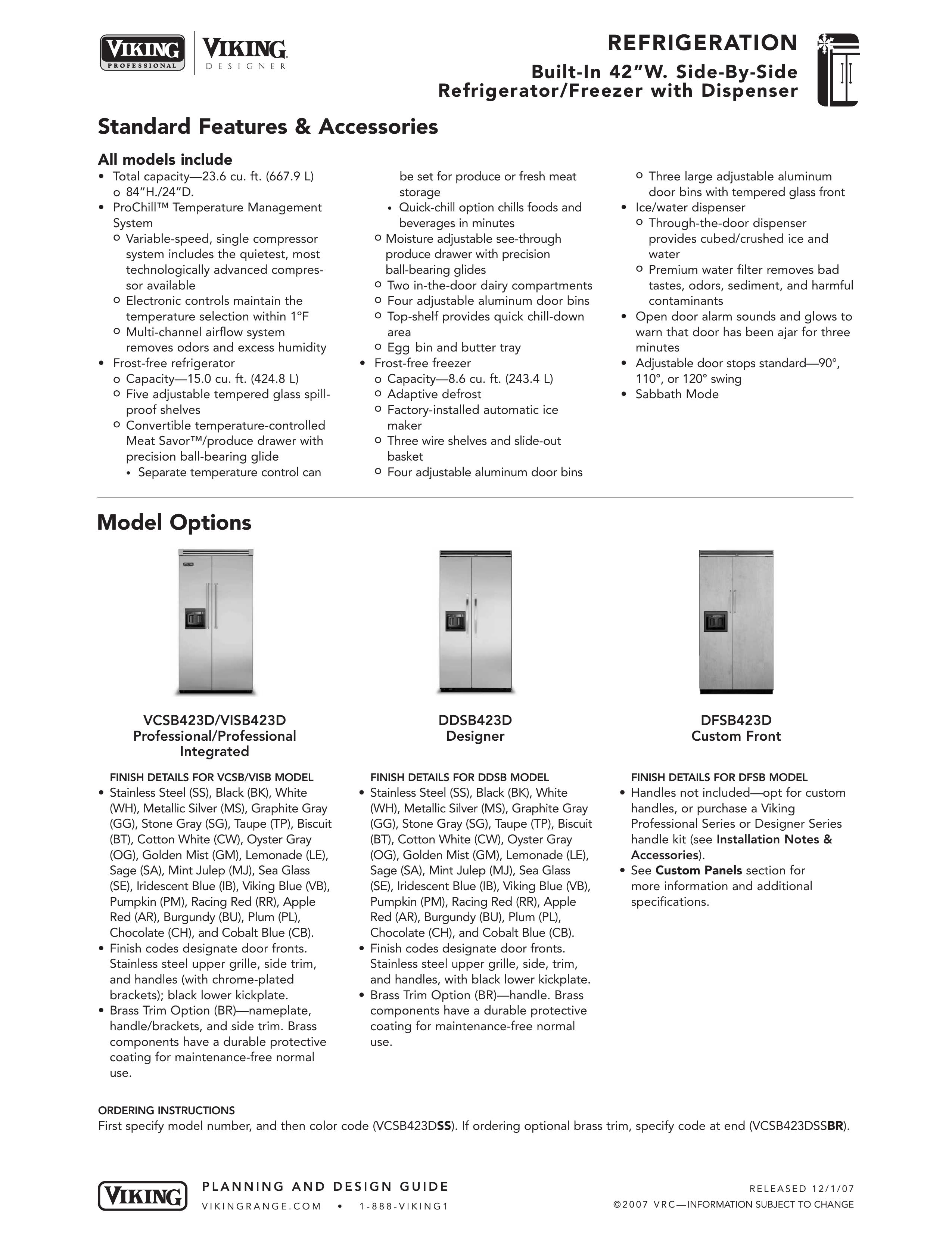 Viking DFSB423D Refrigerator User Manual