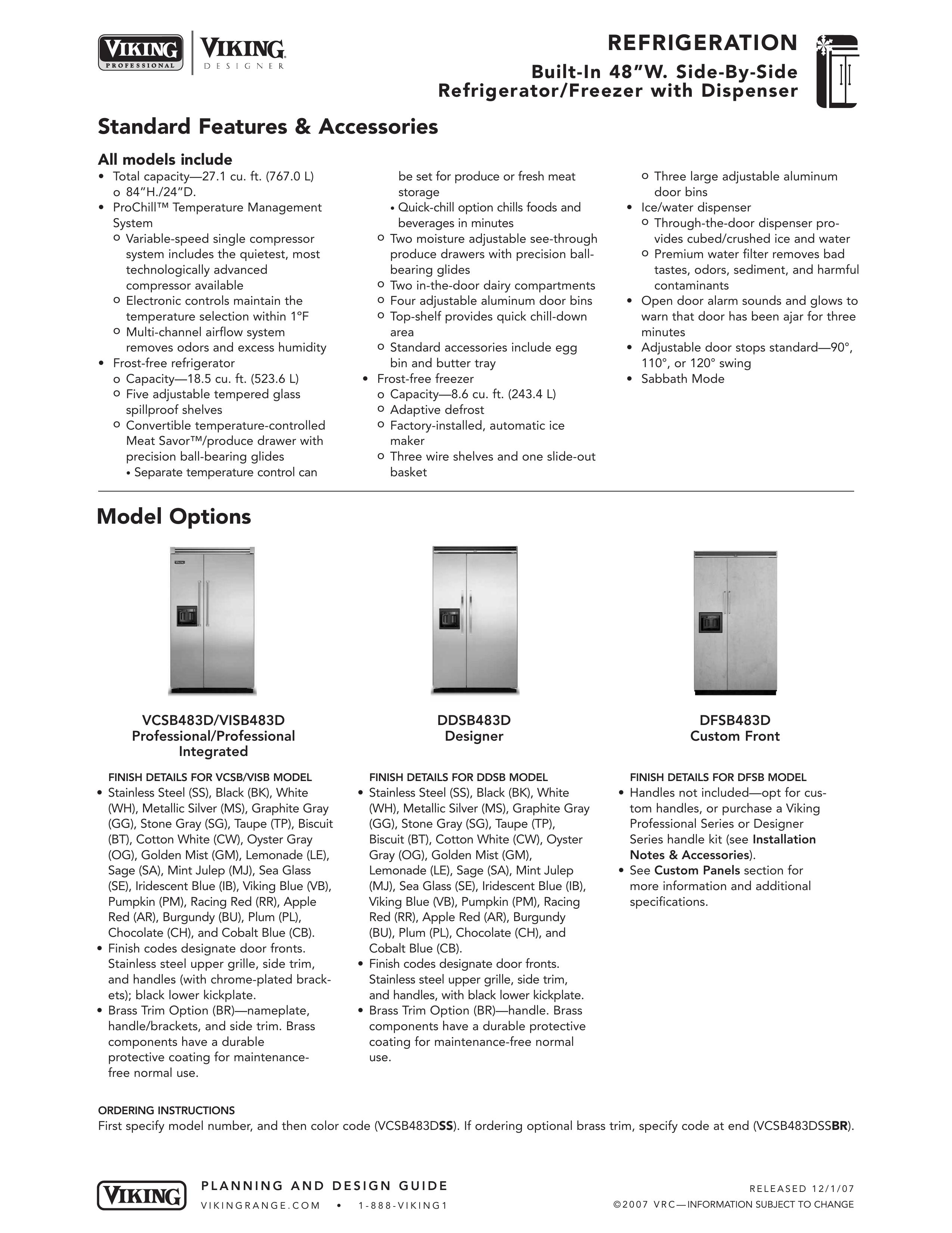 Viking DFSB483D Refrigerator User Manual