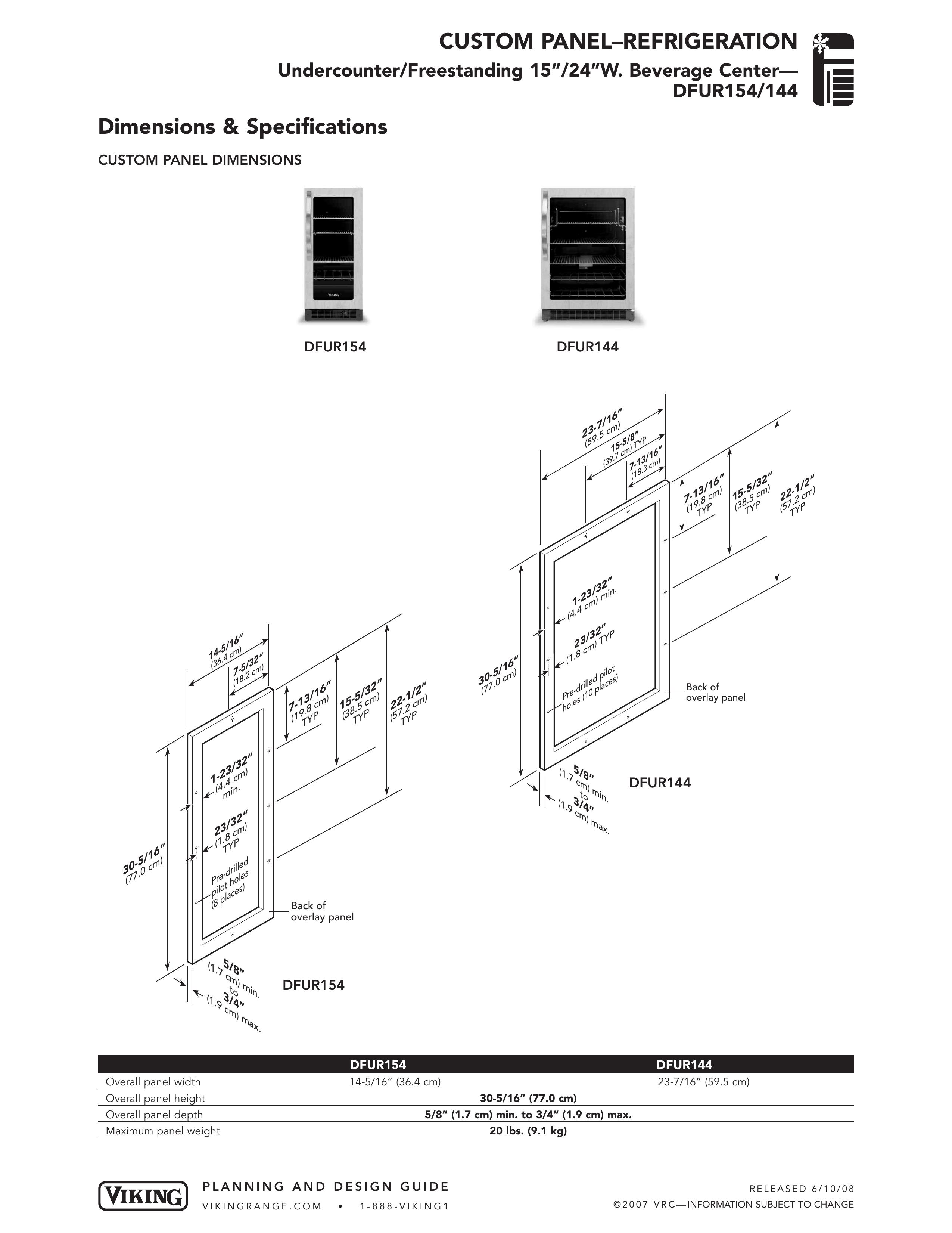 Viking DFUR154 Refrigerator User Manual