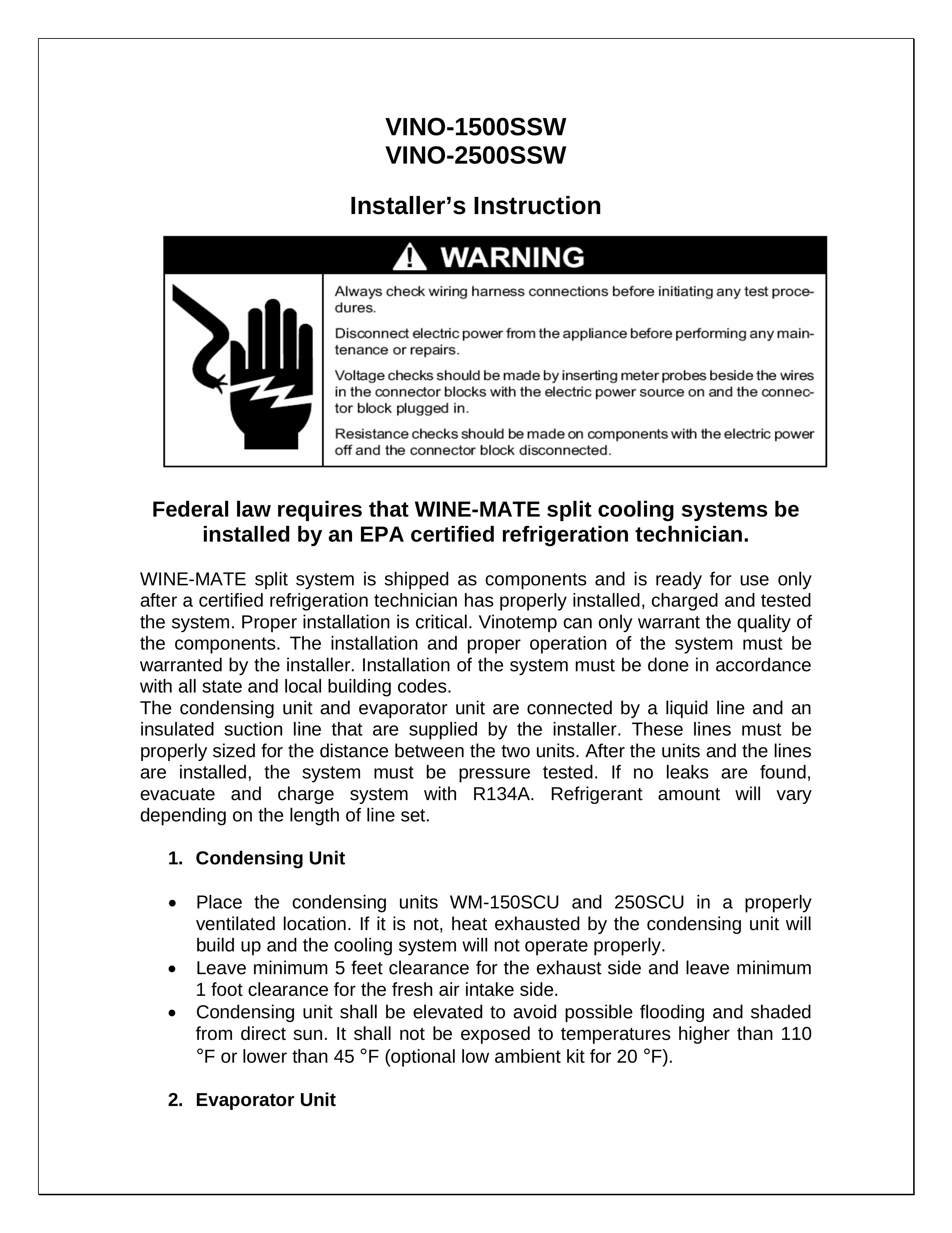 Vinotemp VINO-1500SSW Refrigerator User Manual