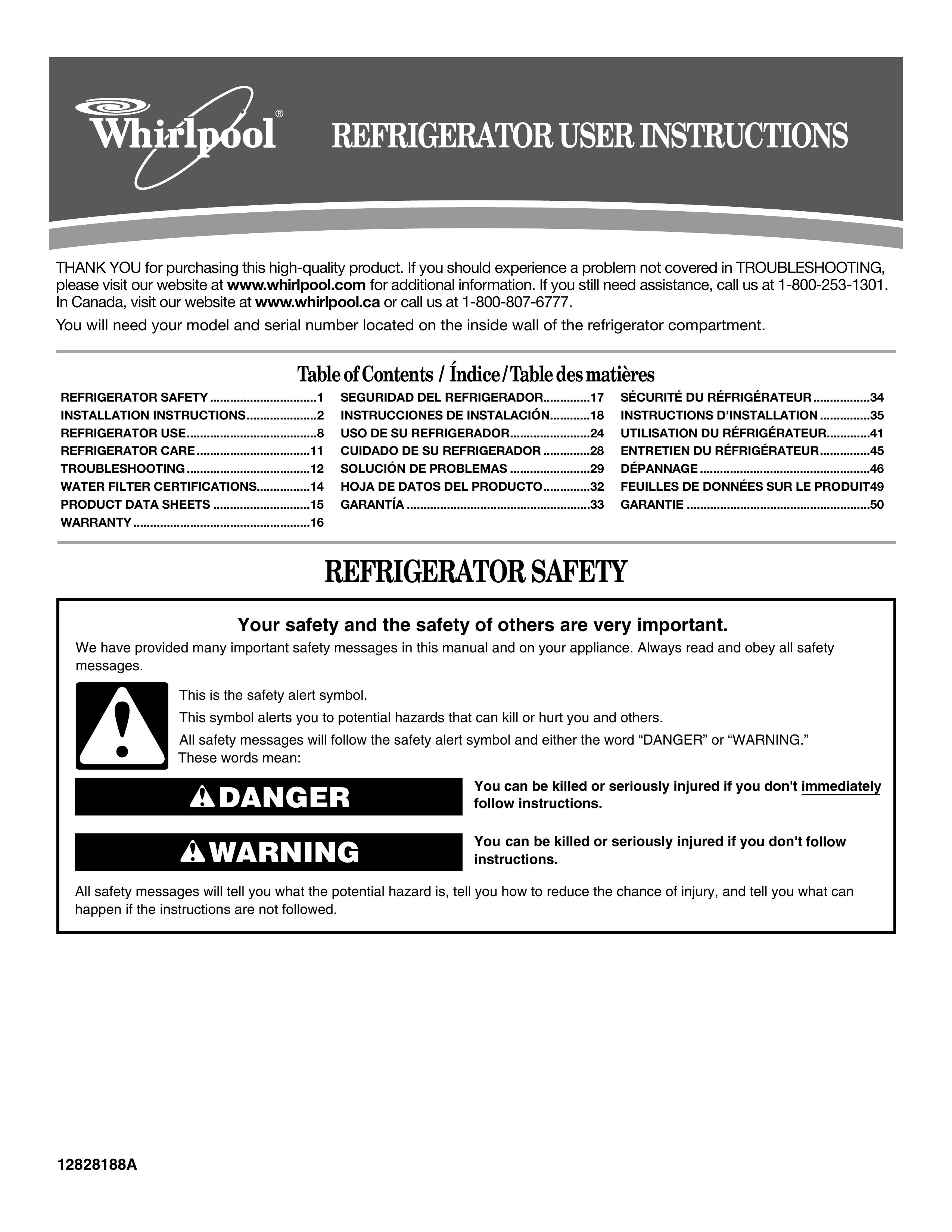 Whirlpool 12828188A Refrigerator User Manual