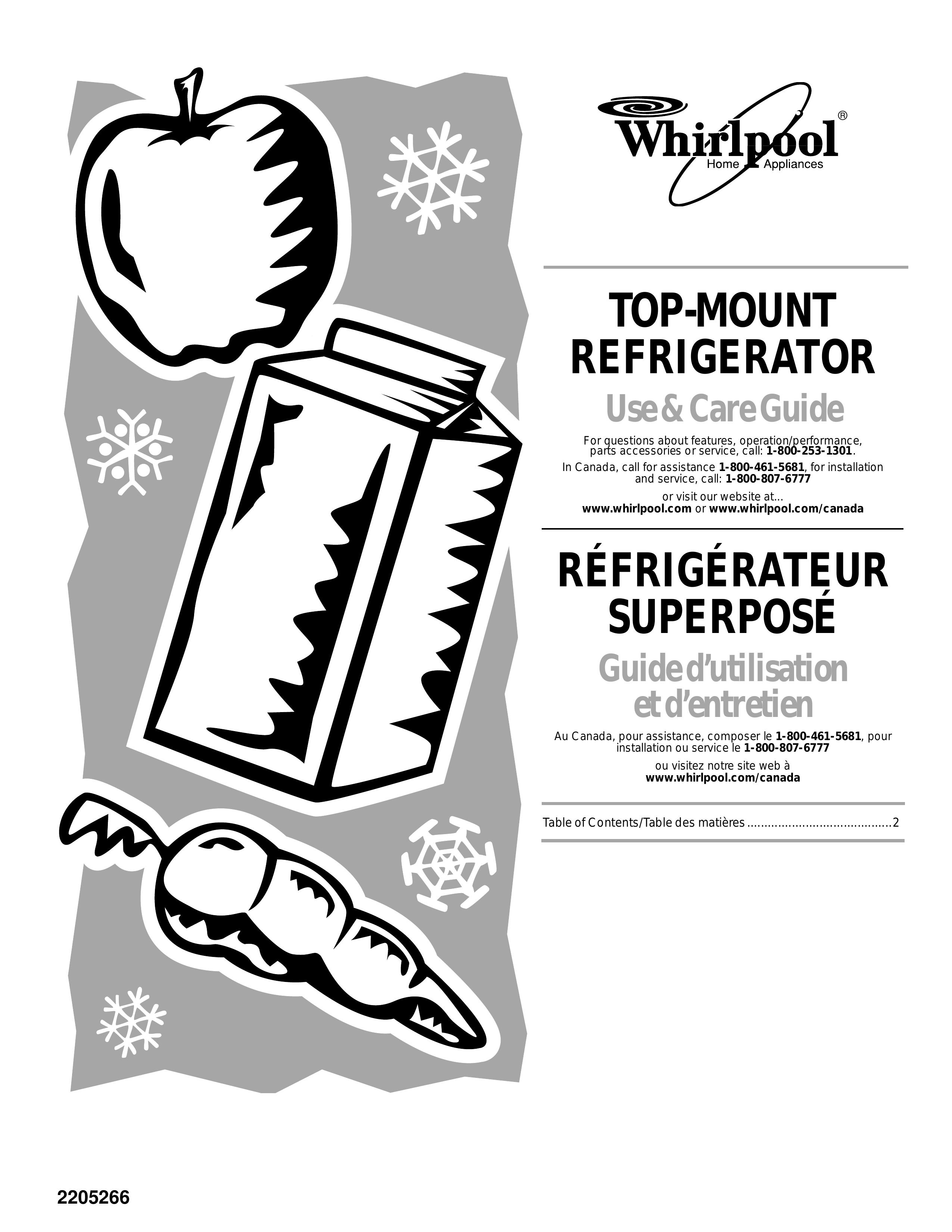 Whirlpool 2205266 Refrigerator User Manual
