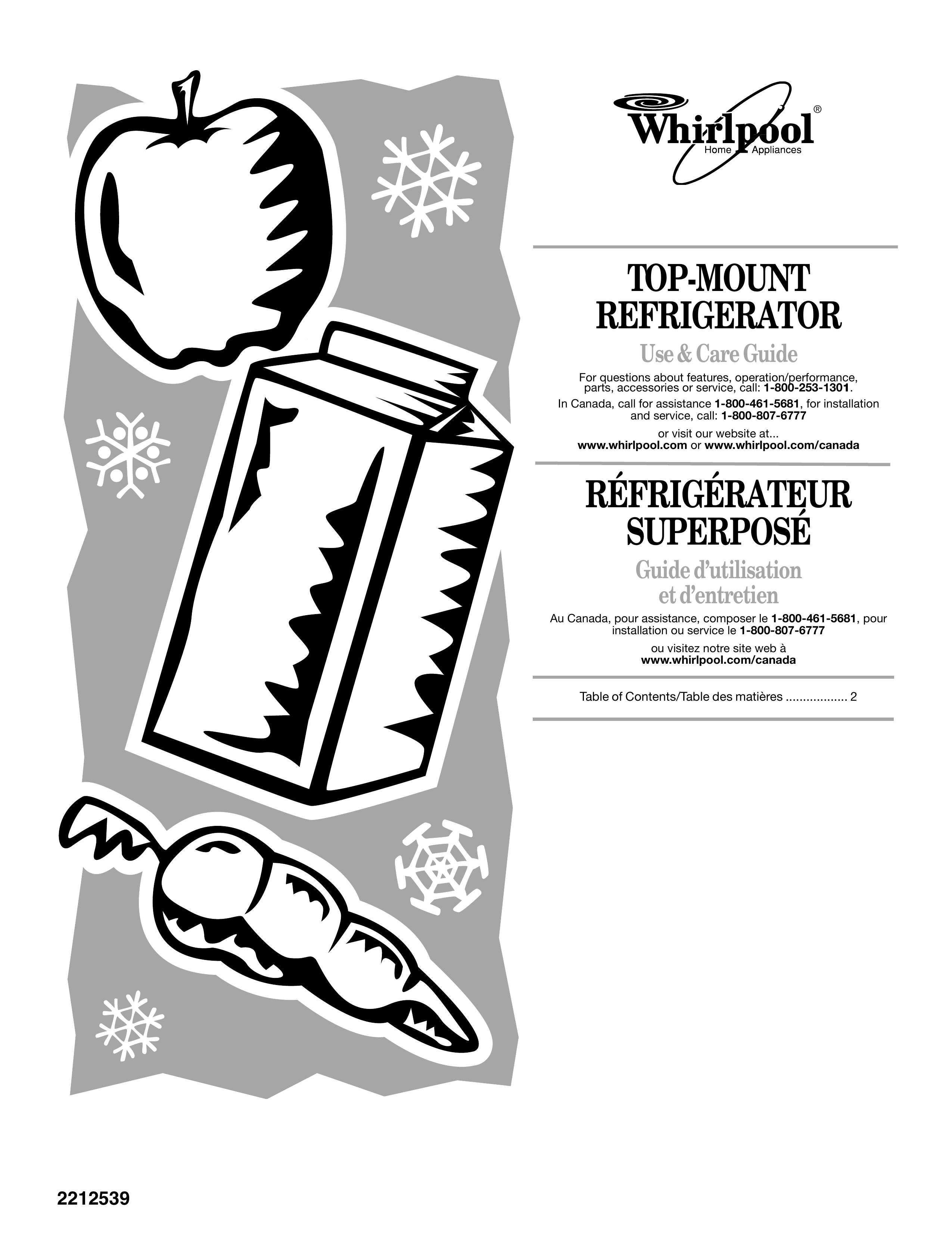 Whirlpool 2212539 Refrigerator User Manual