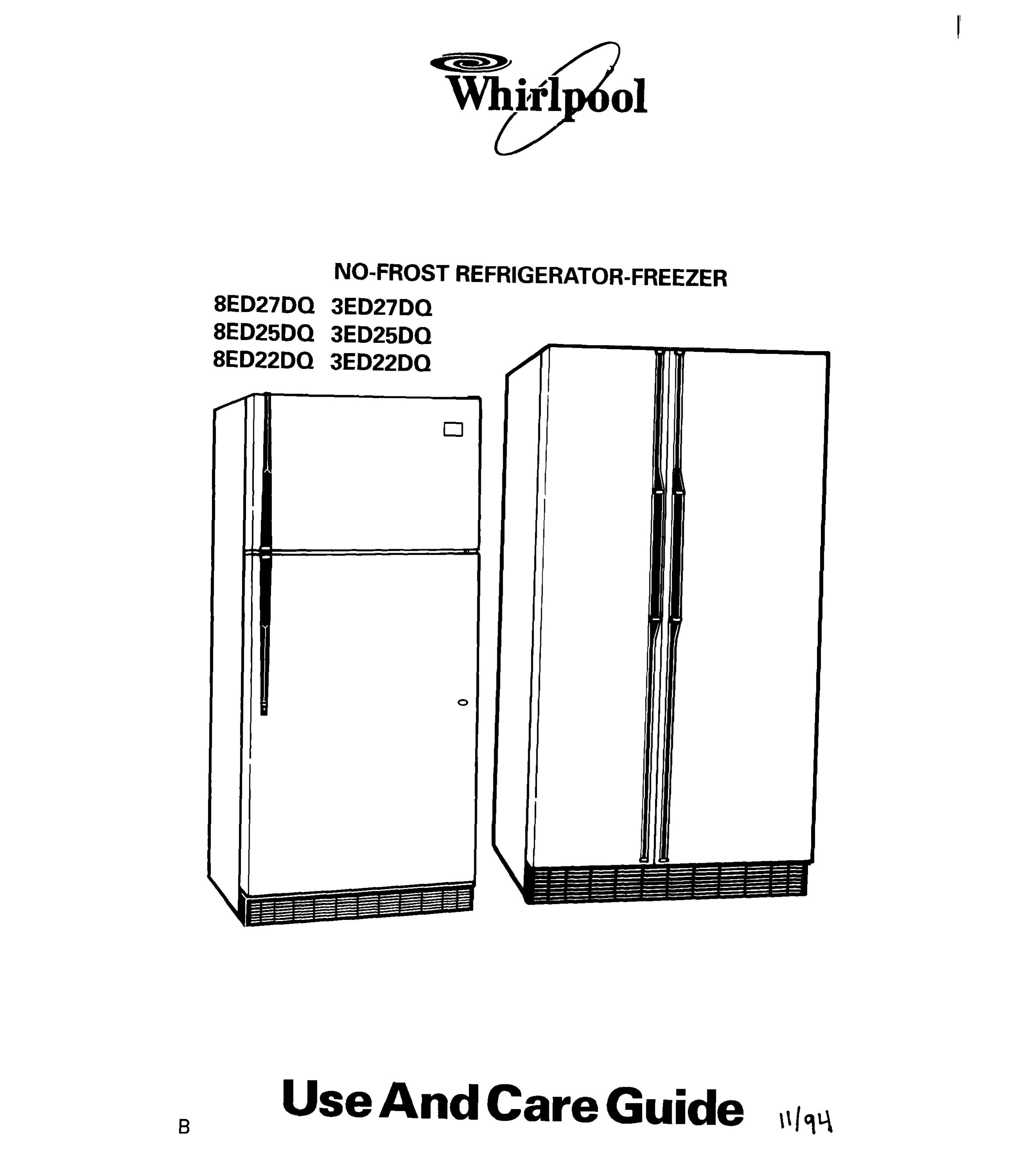 Whirlpool 3ED22DQ Refrigerator User Manual