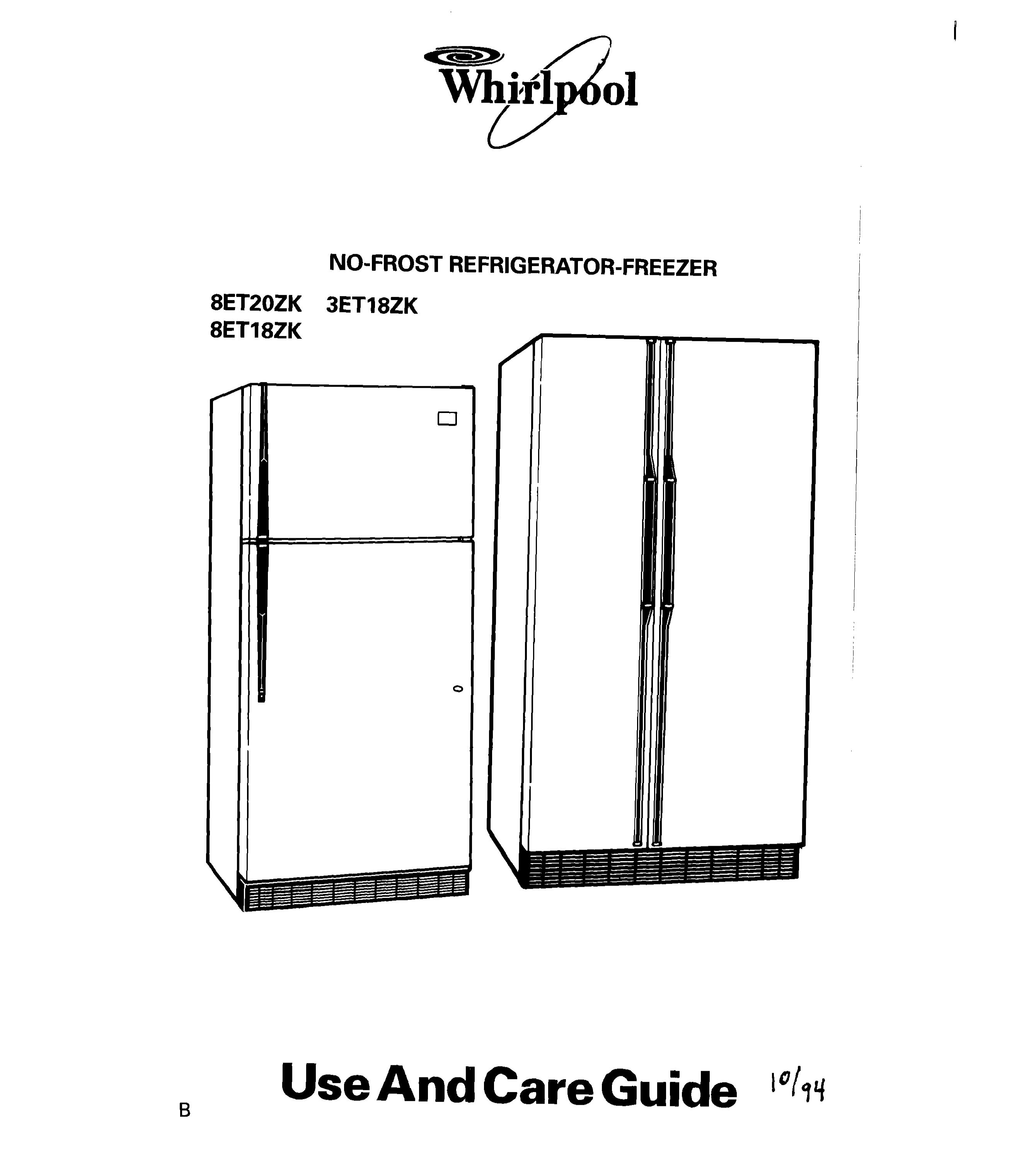 Whirlpool 3ET18ZK Refrigerator User Manual
