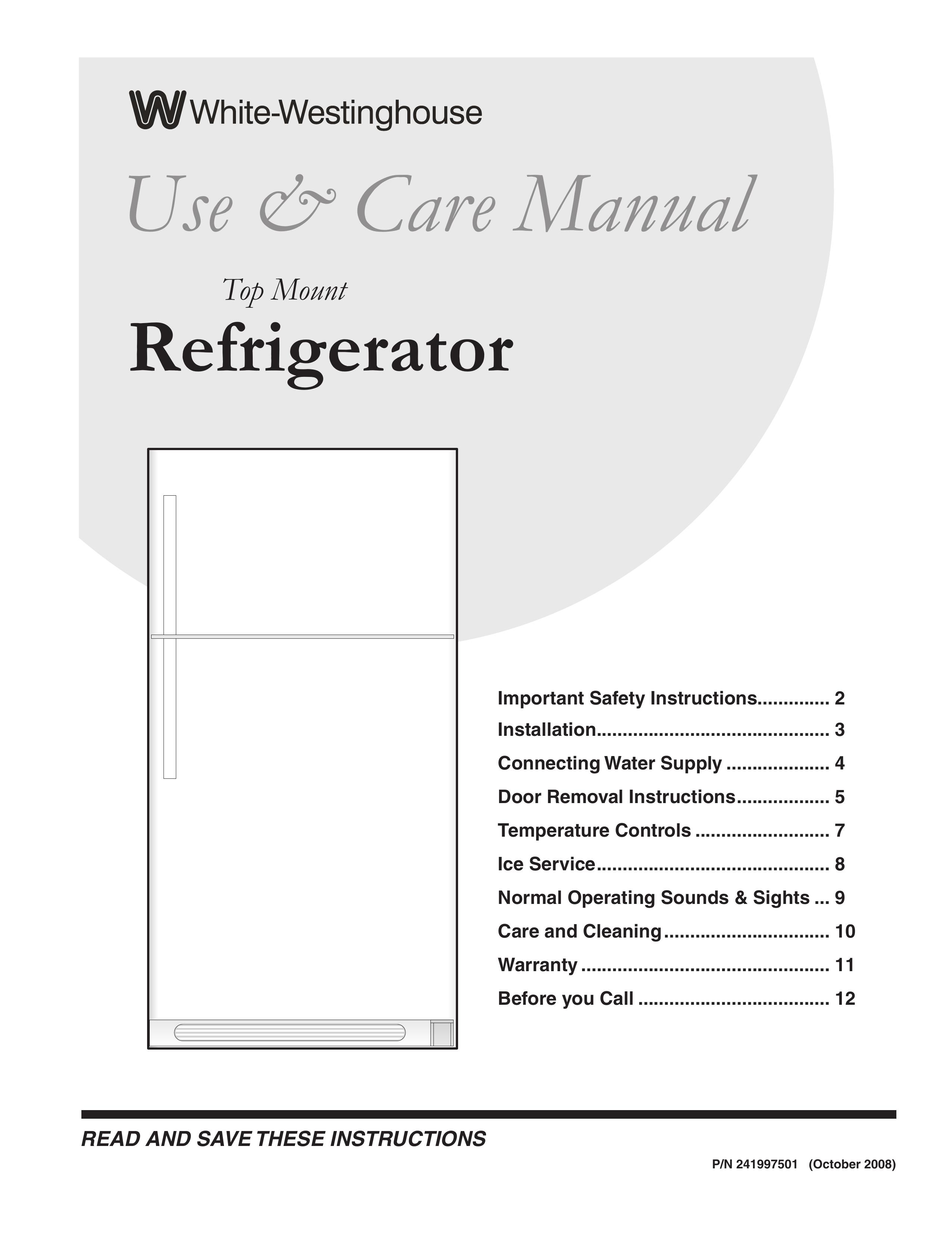 White-Westinghouse 241997501 Refrigerator User Manual