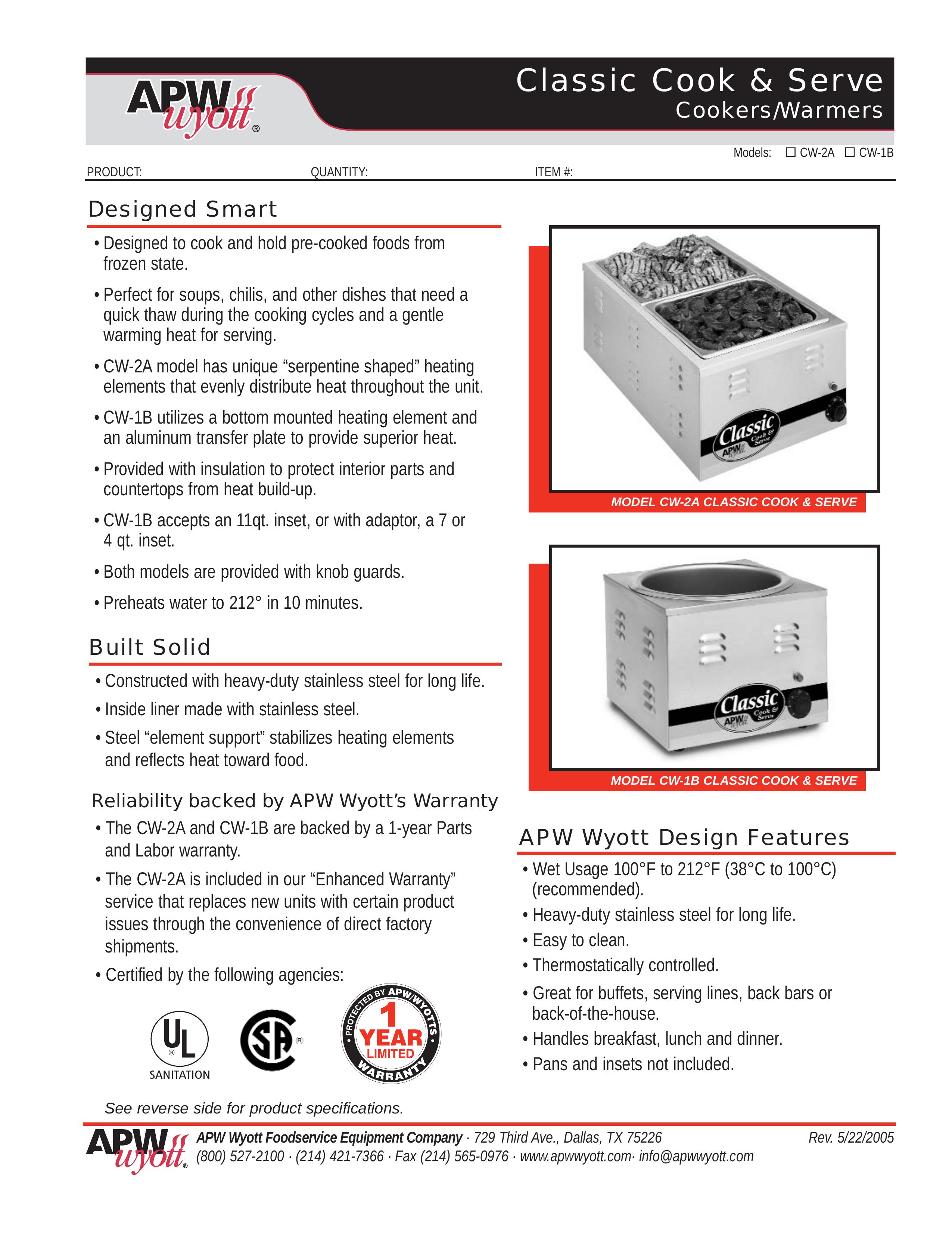 APW Wyott CW-1B Rice Cooker User Manual