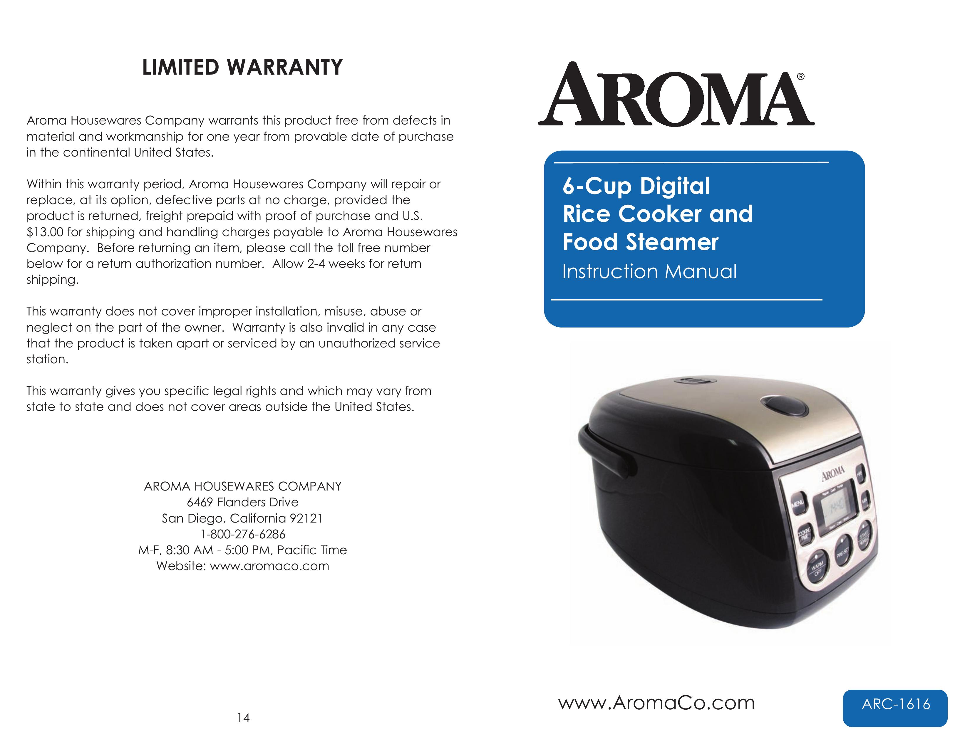 Aroma ARC-1616 Rice Cooker User Manual