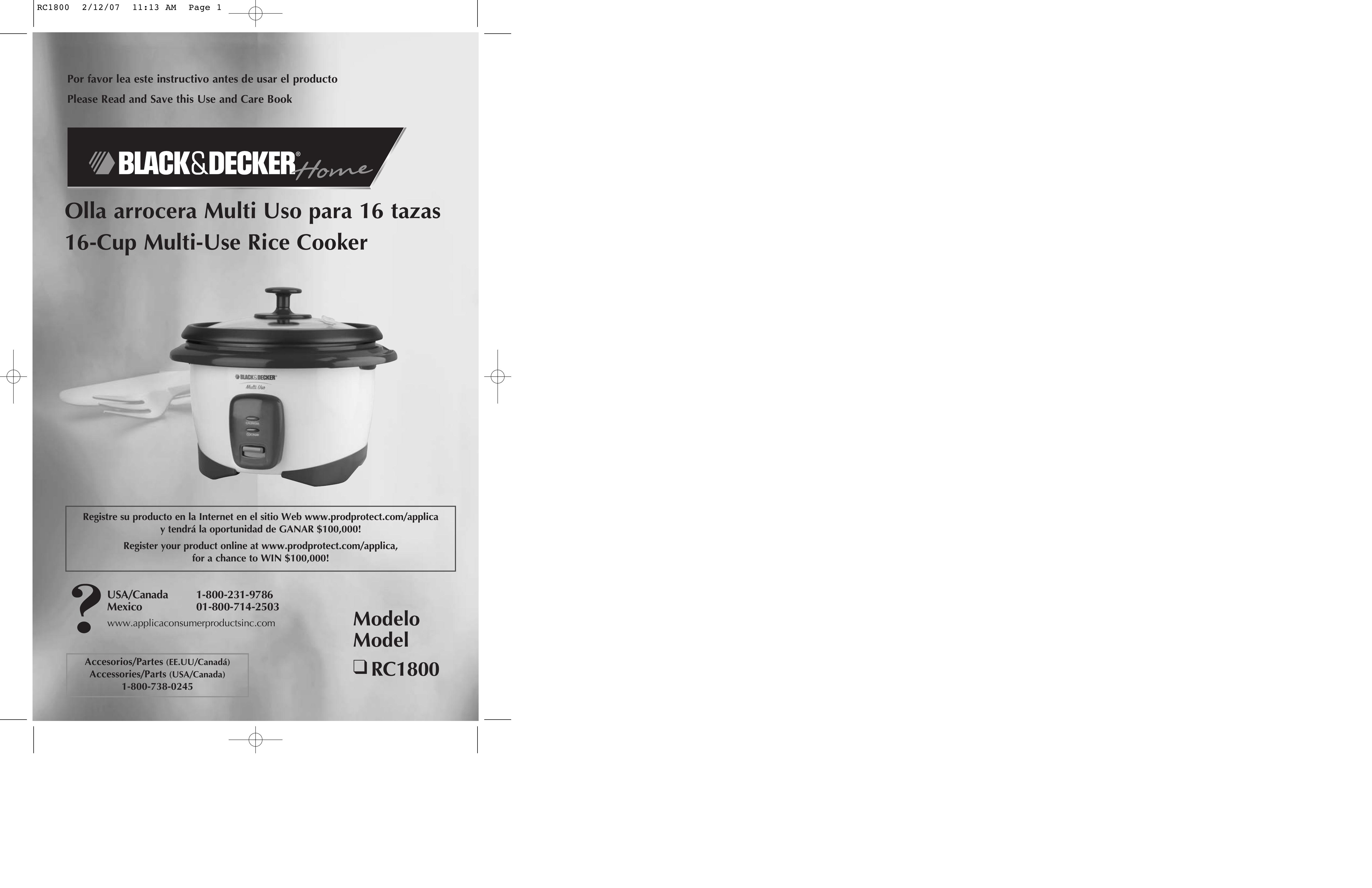 Black & Decker RC1800 Rice Cooker User Manual