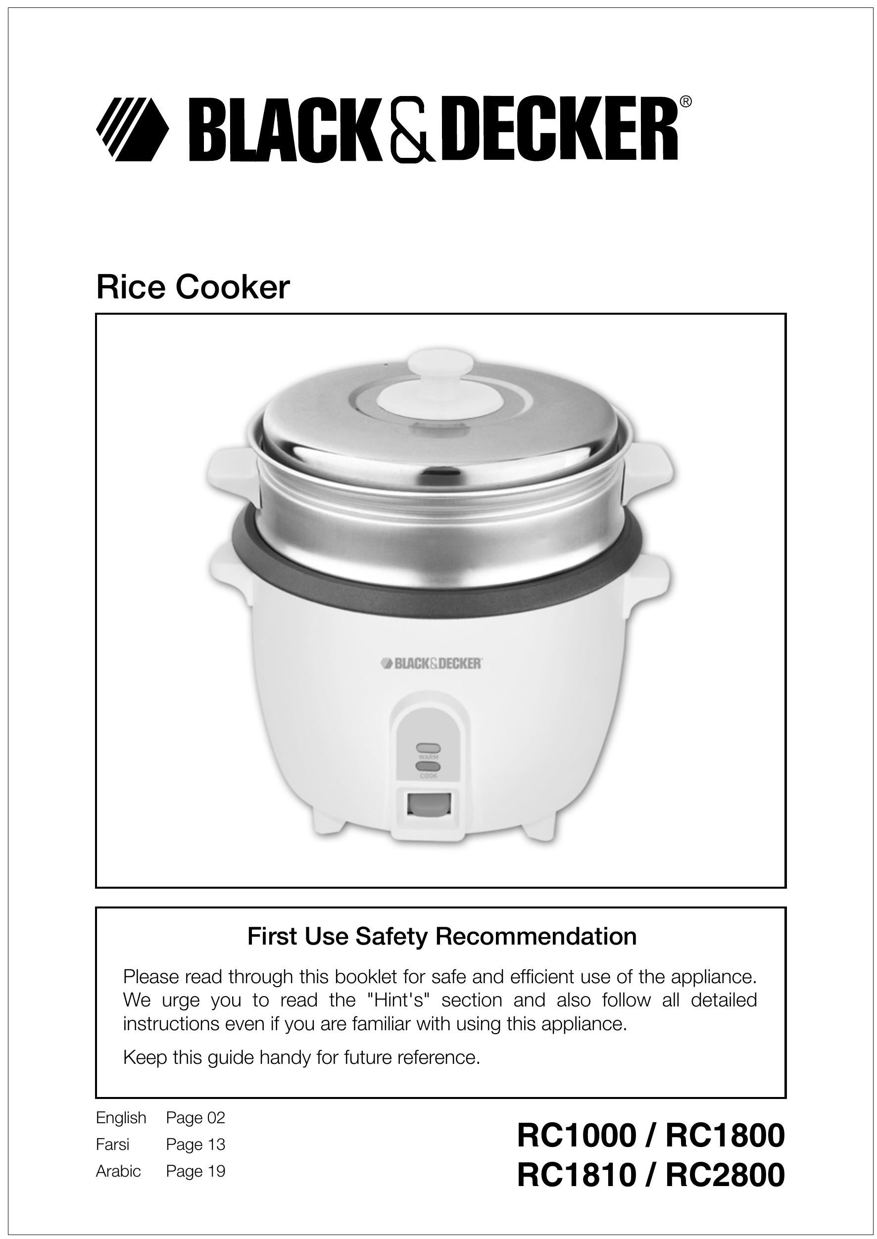 Black & Decker RC1810 Rice Cooker User Manual