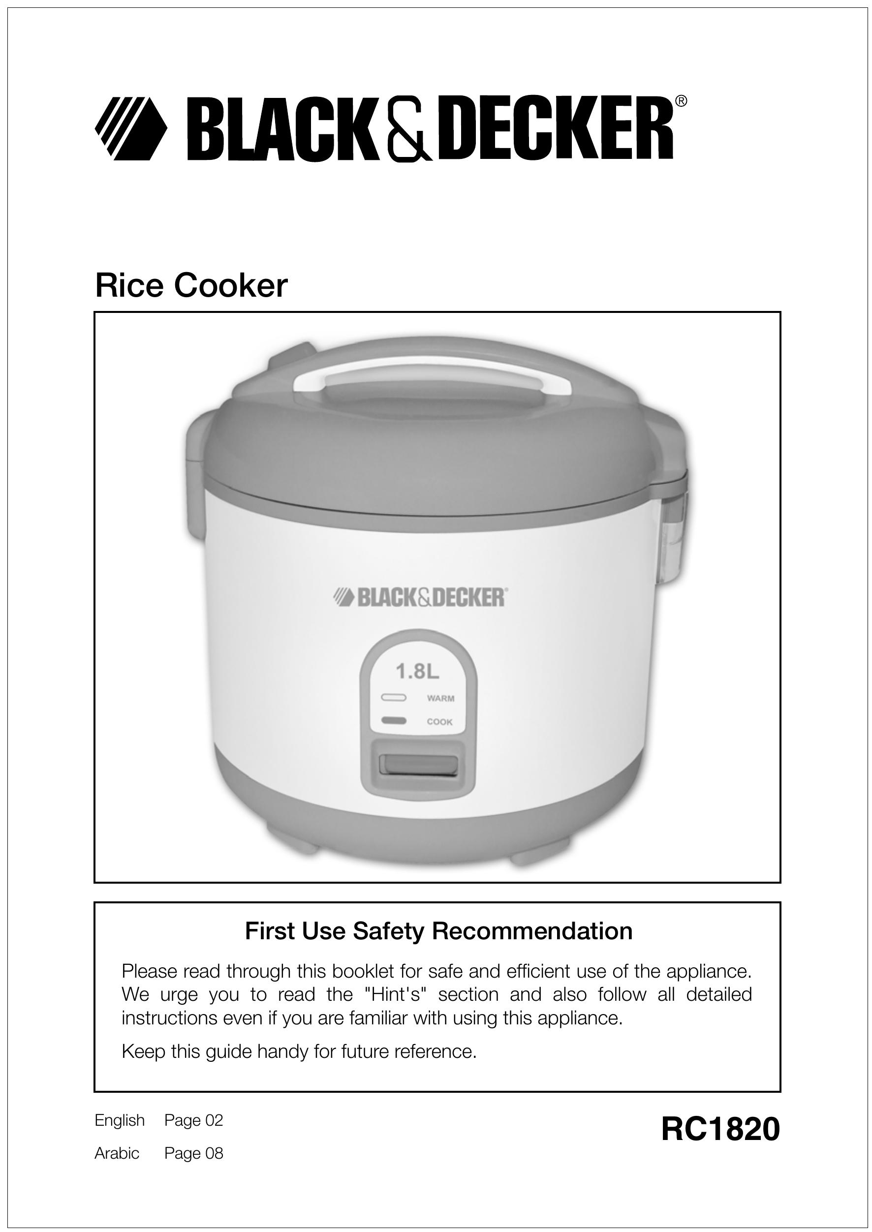 Black & Decker RC1820 Rice Cooker User Manual