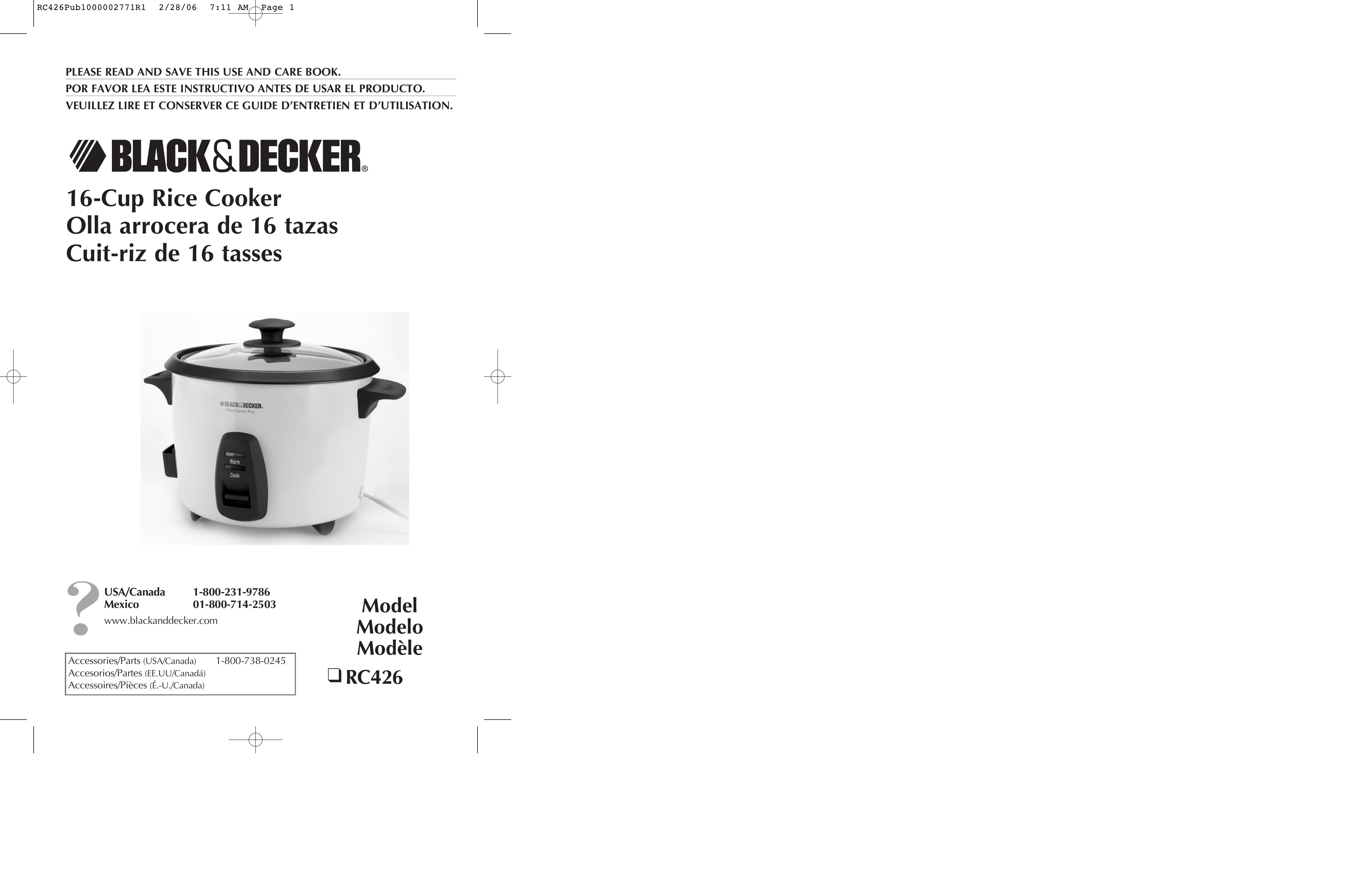 Black & Decker RC426 Rice Cooker User Manual