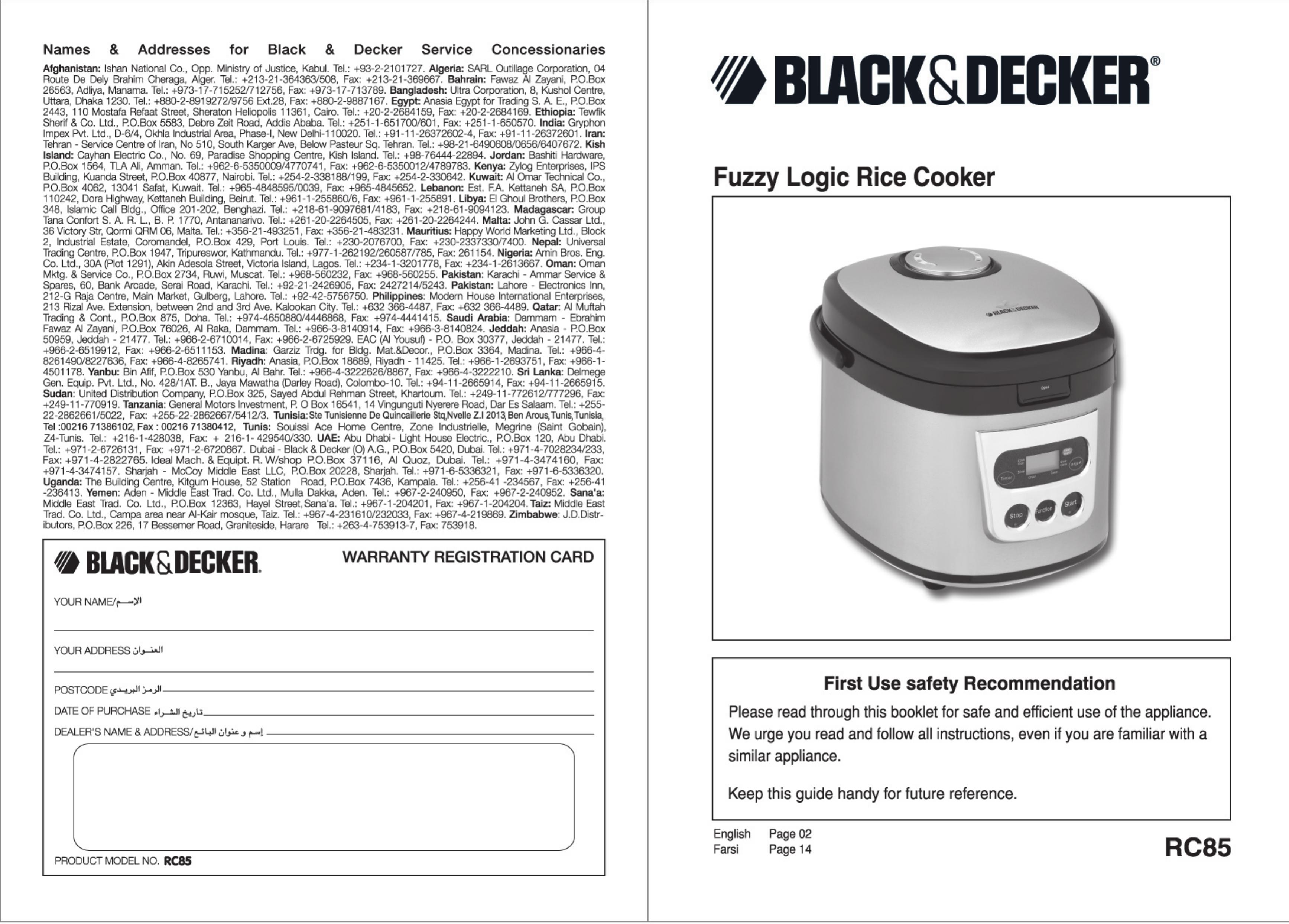 Black & Decker RC85 Rice Cooker User Manual