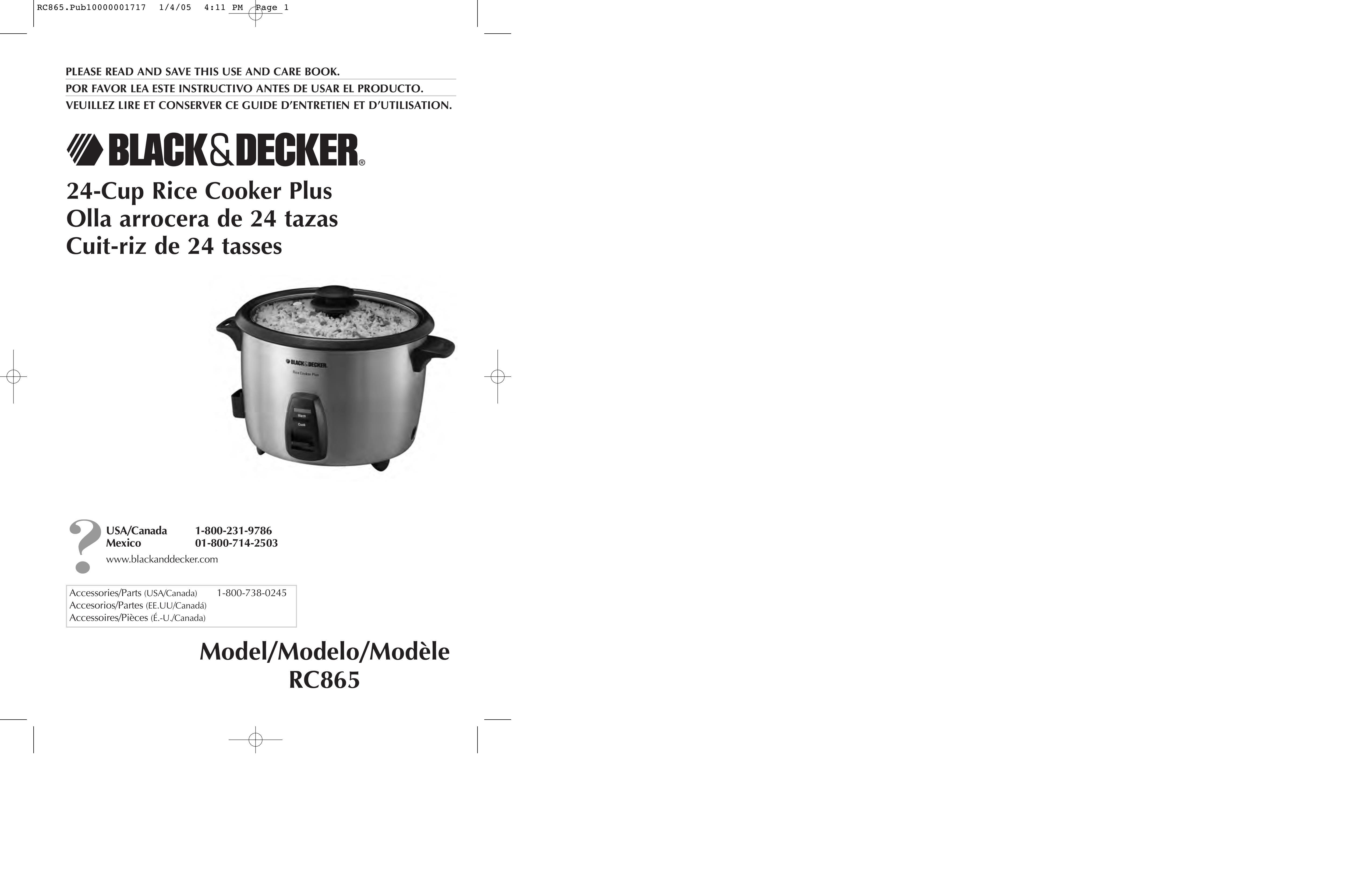 Black & Decker RC865 Rice Cooker User Manual