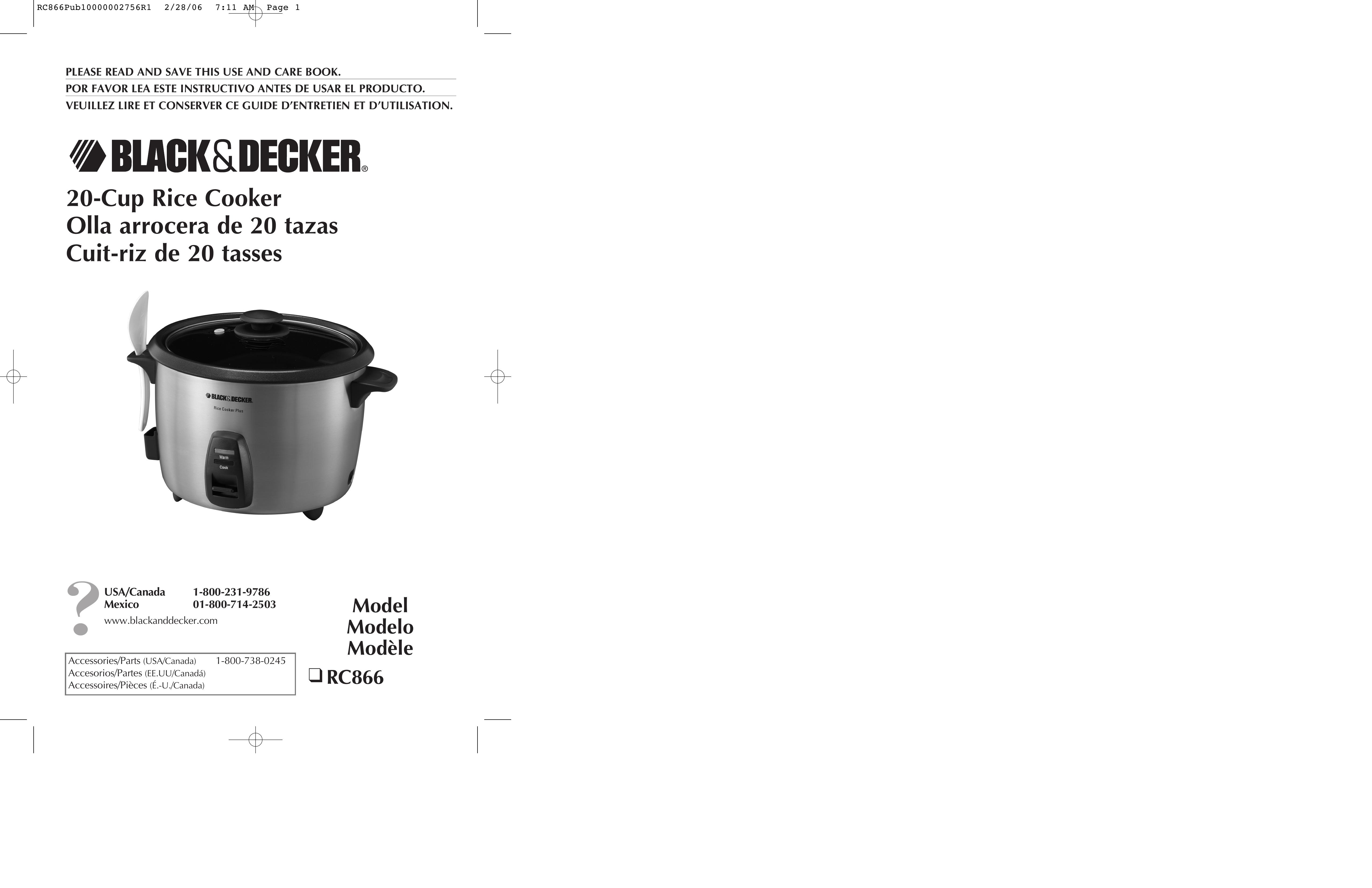 Black & Decker RC866 Rice Cooker User Manual