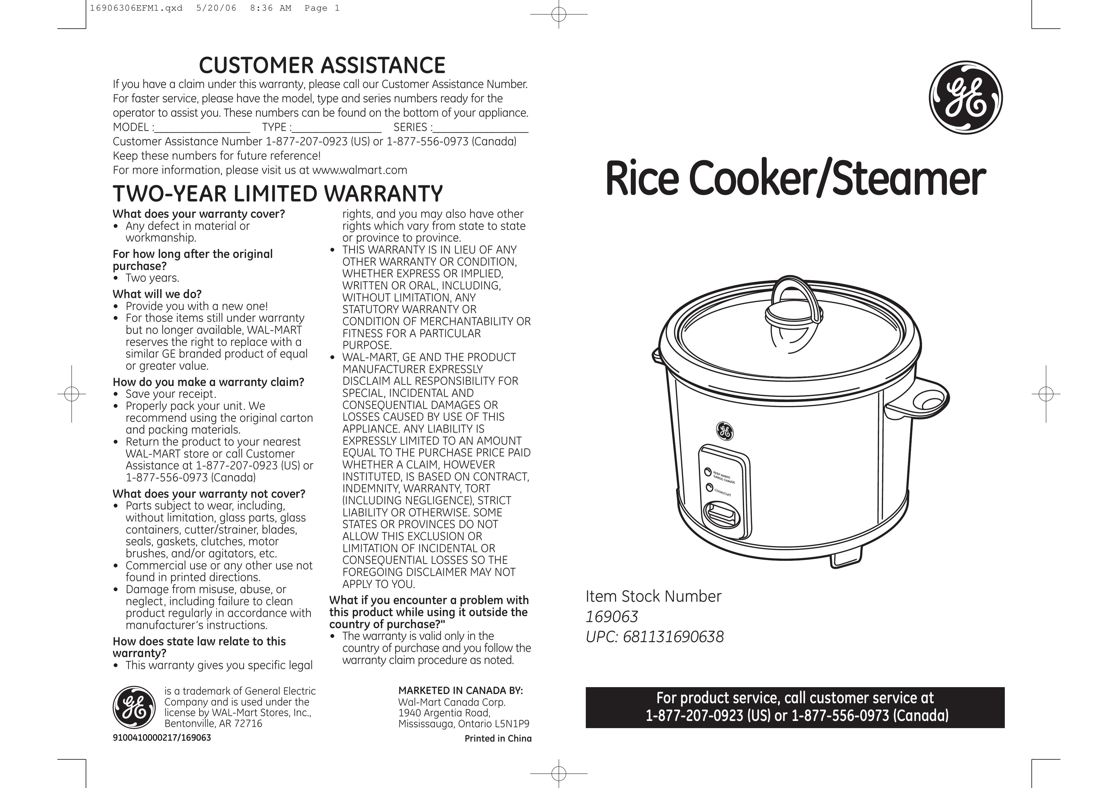 GE 681131690638 Rice Cooker User Manual