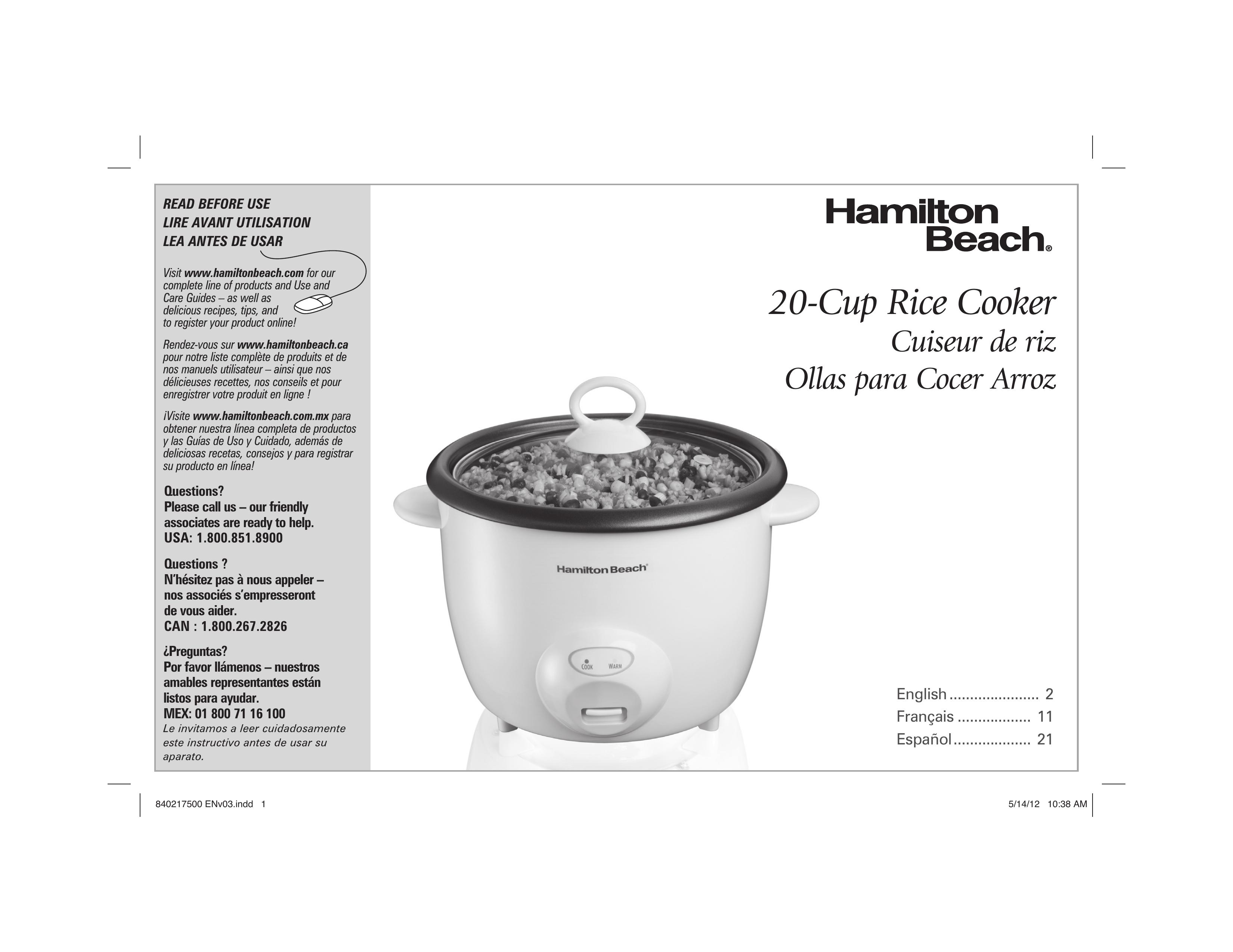 Hamilton Beach 37538N Rice Cooker User Manual