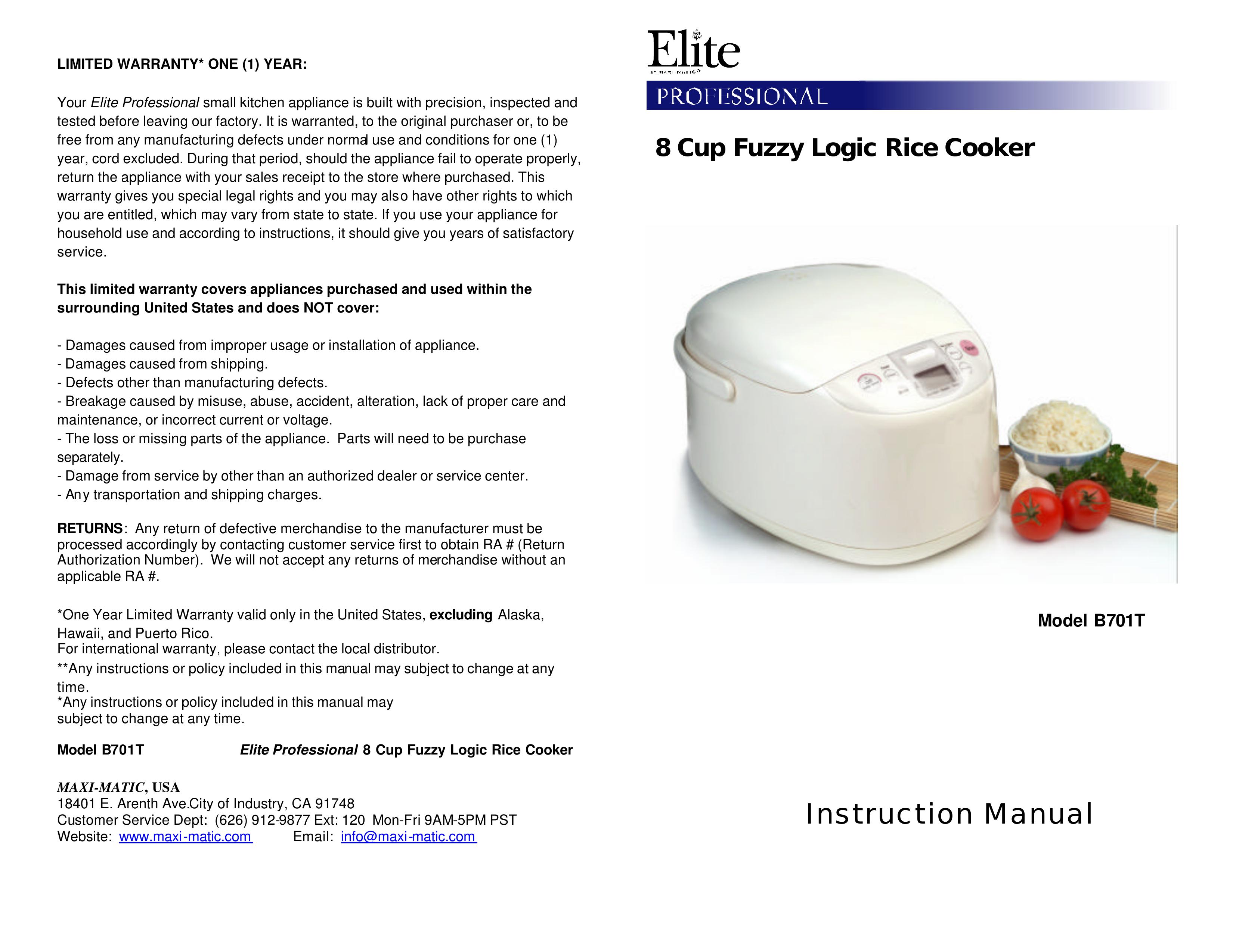 Maximatic B701T Rice Cooker User Manual