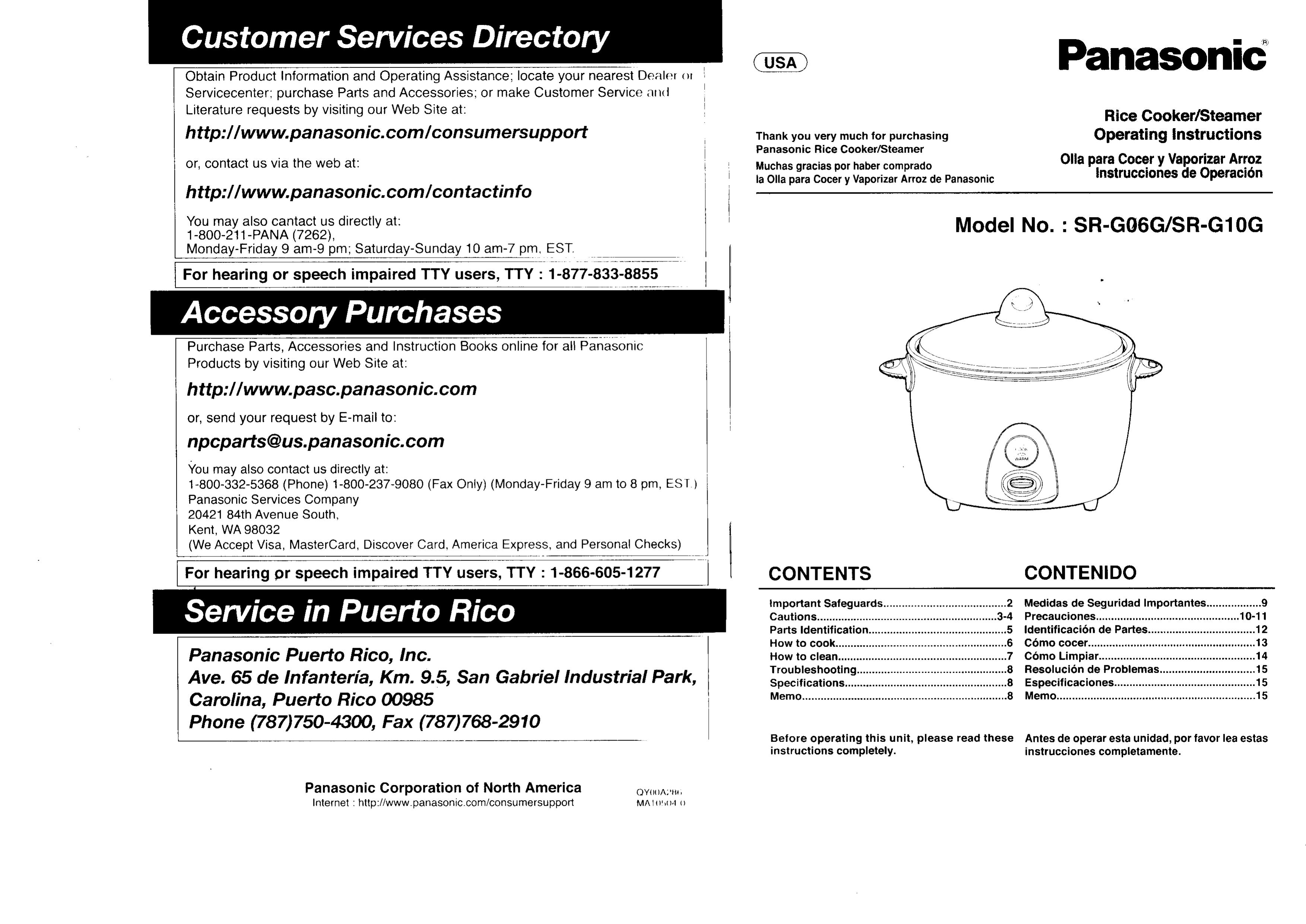 Panasonic SR-G06G Rice Cooker User Manual