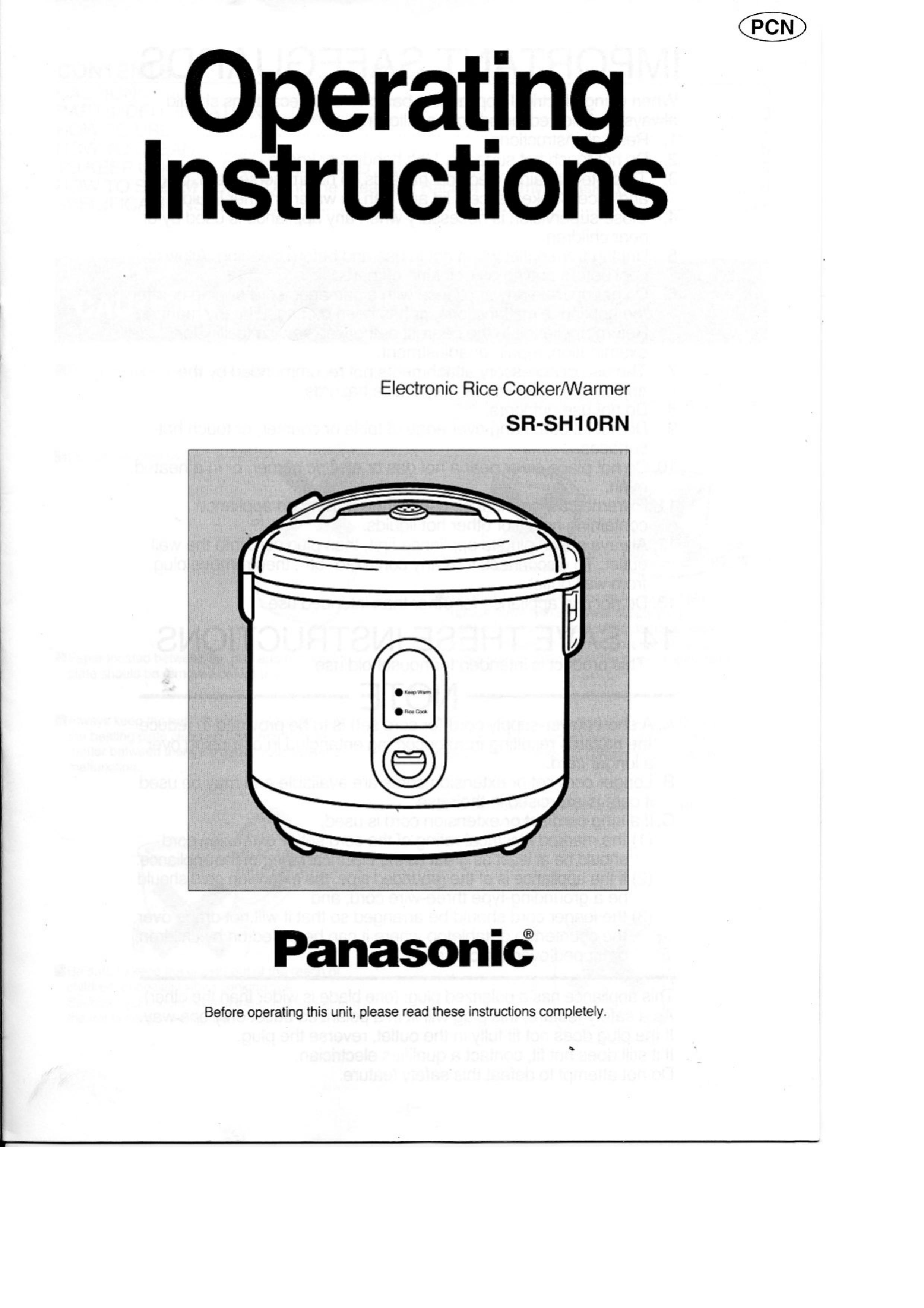 Panasonic SR-SH10RN Rice Cooker User Manual