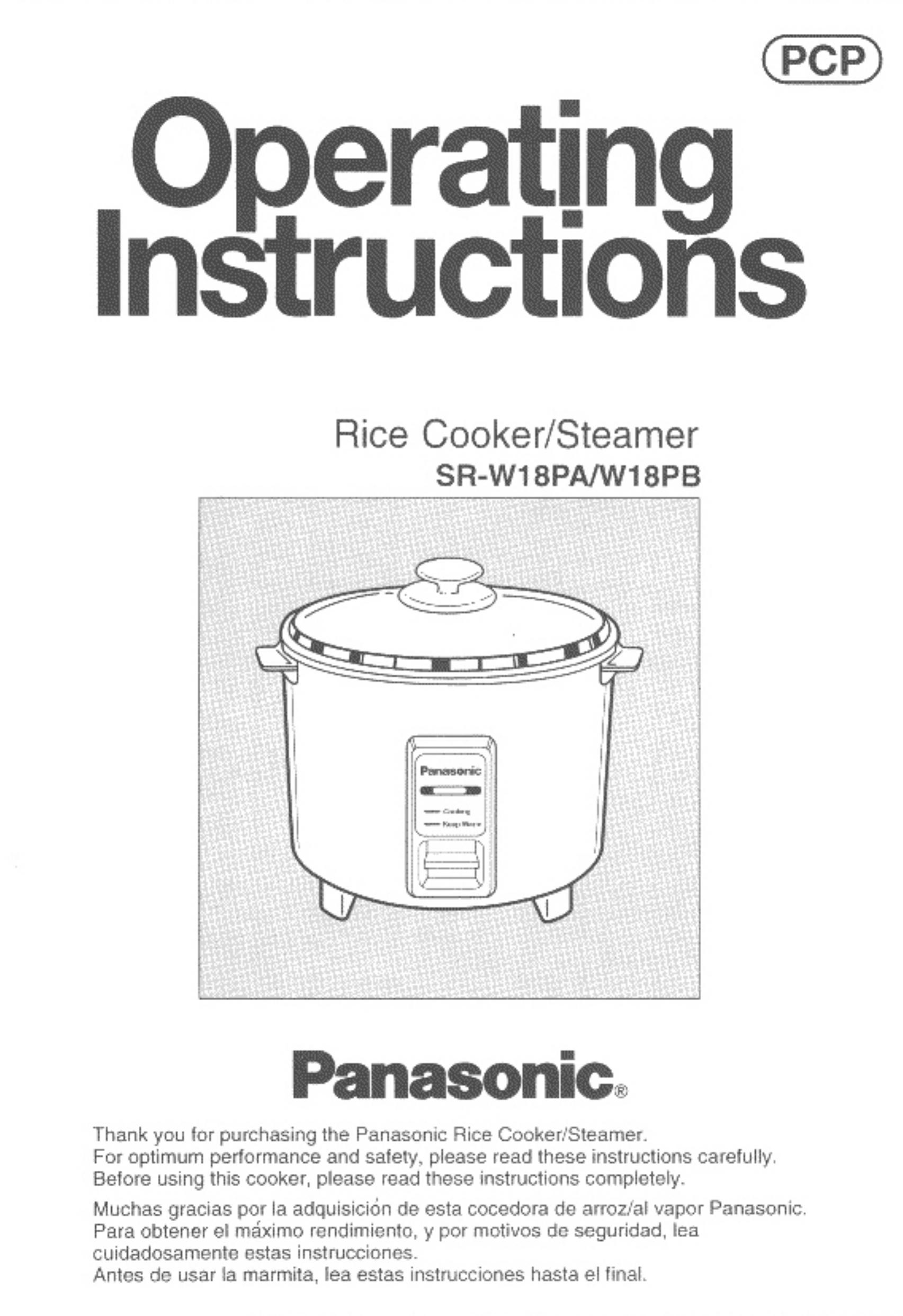 Panasonic SR-W18PA Rice Cooker User Manual