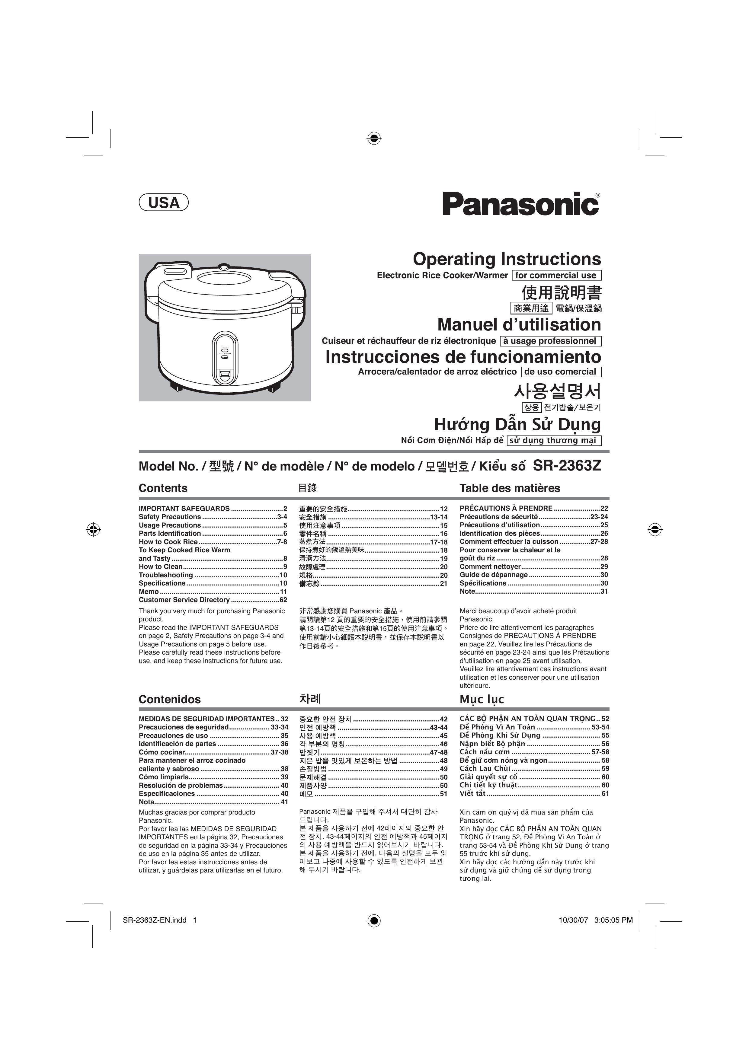 Panasonic SR2363Z Rice Cooker User Manual