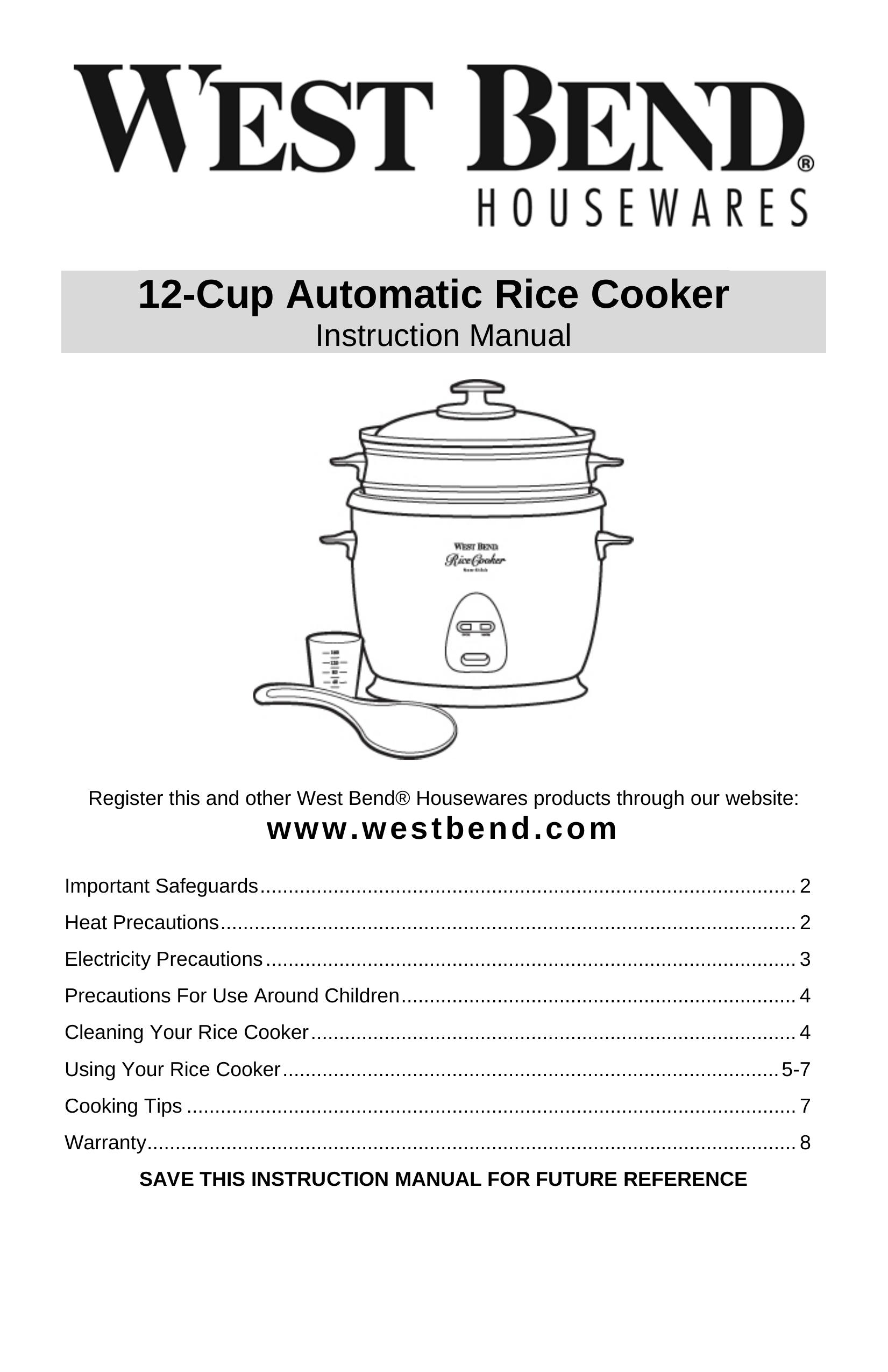 West Bend 12-Cup Automatic Rice Cooker Rice Cooker User Manual