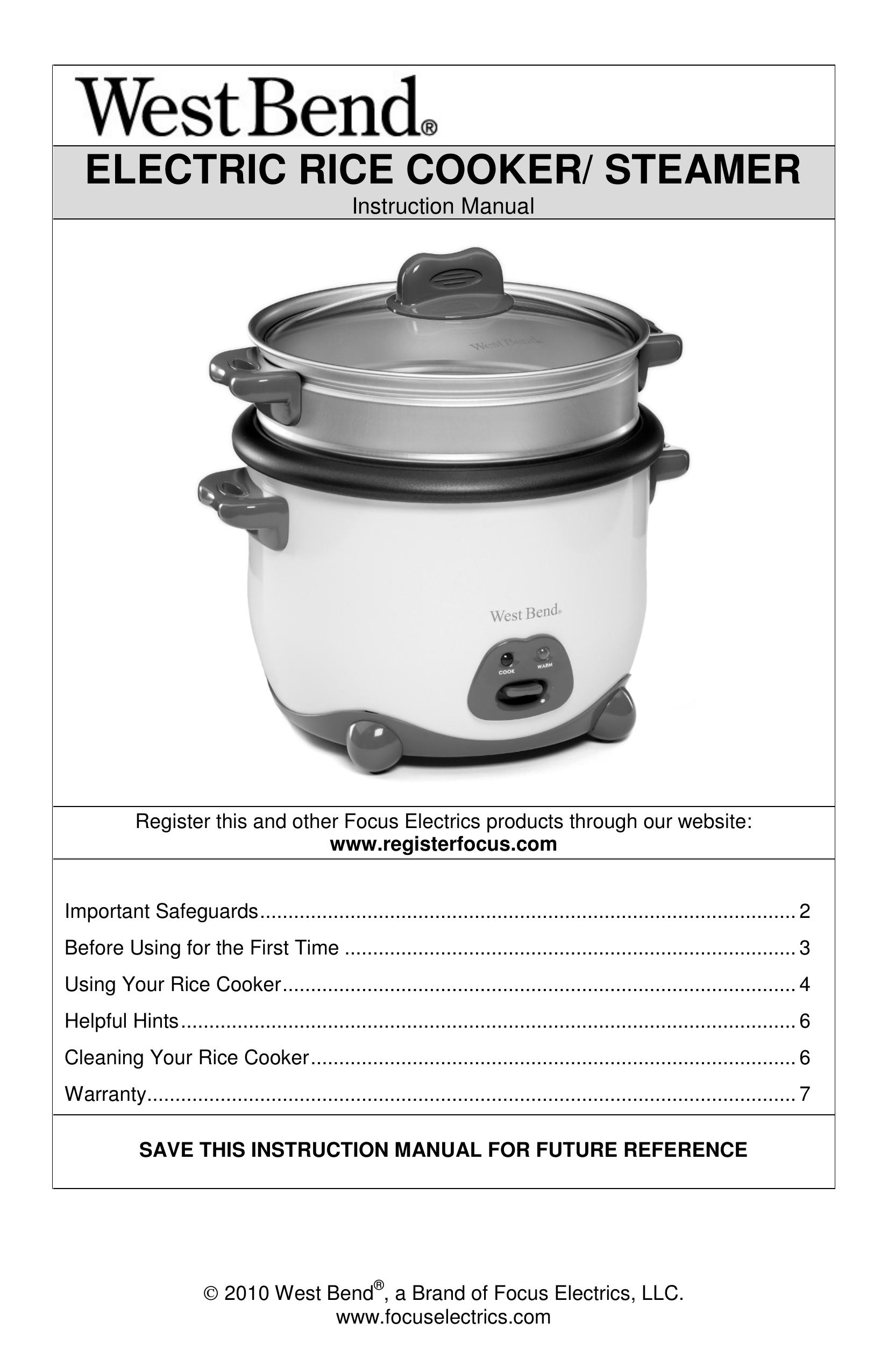 West Bend 88010 Rice Cooker User Manual