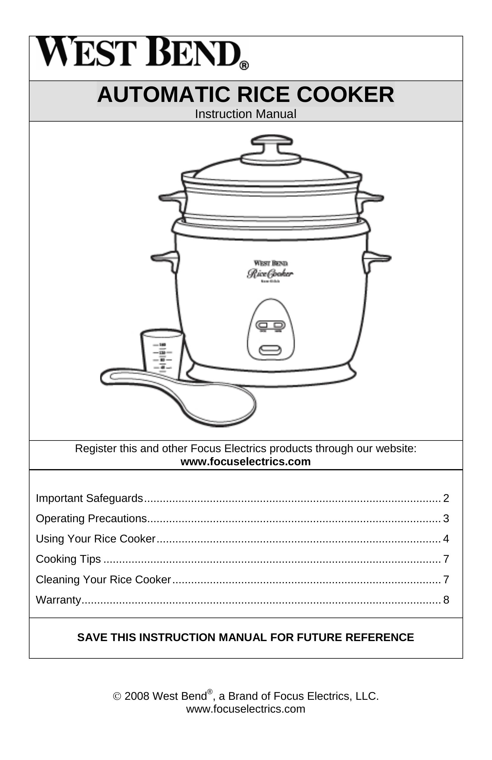 West Bend L5551E Rice Cooker User Manual