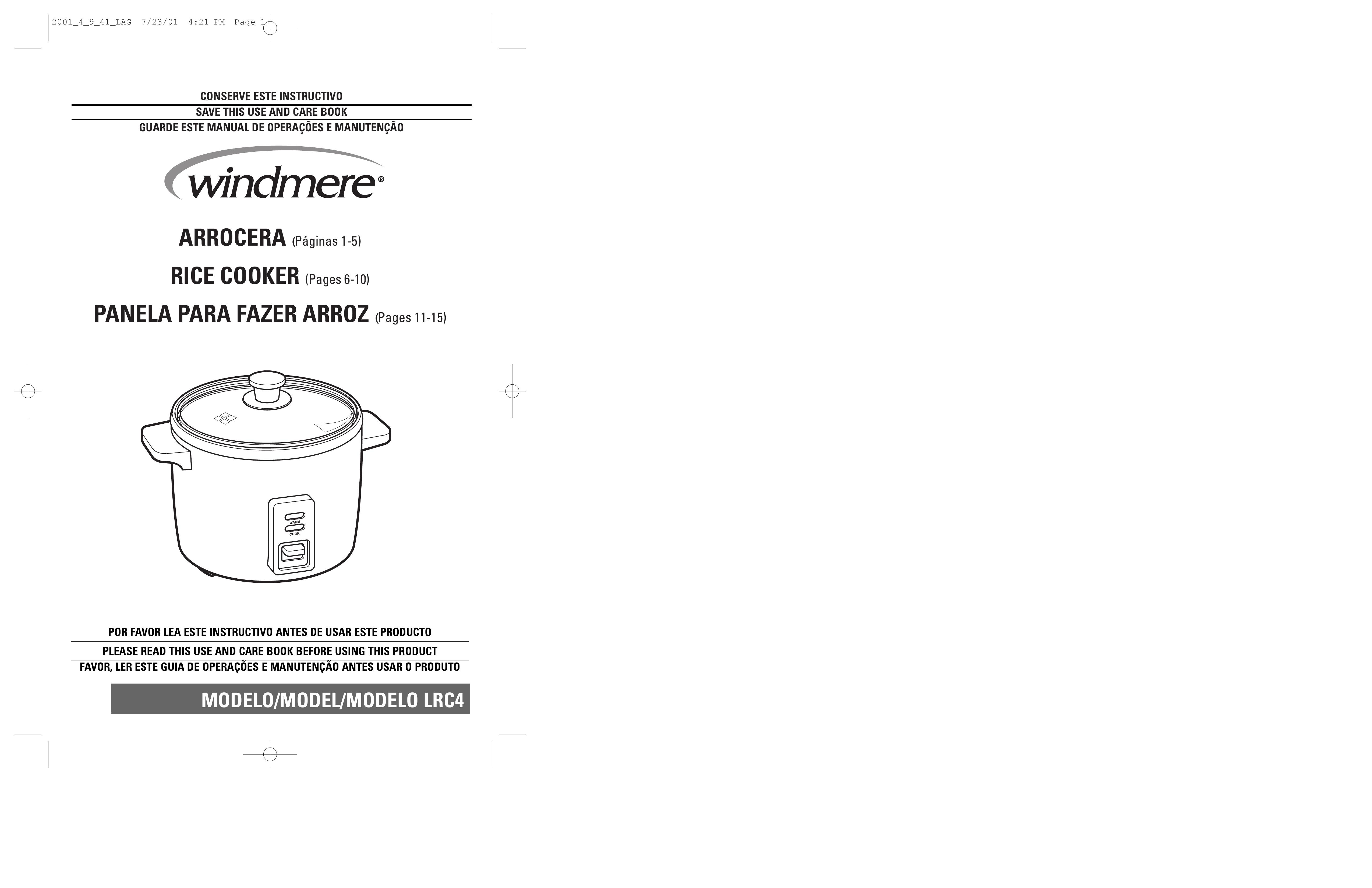 Windmere LRC4 Rice Cooker User Manual