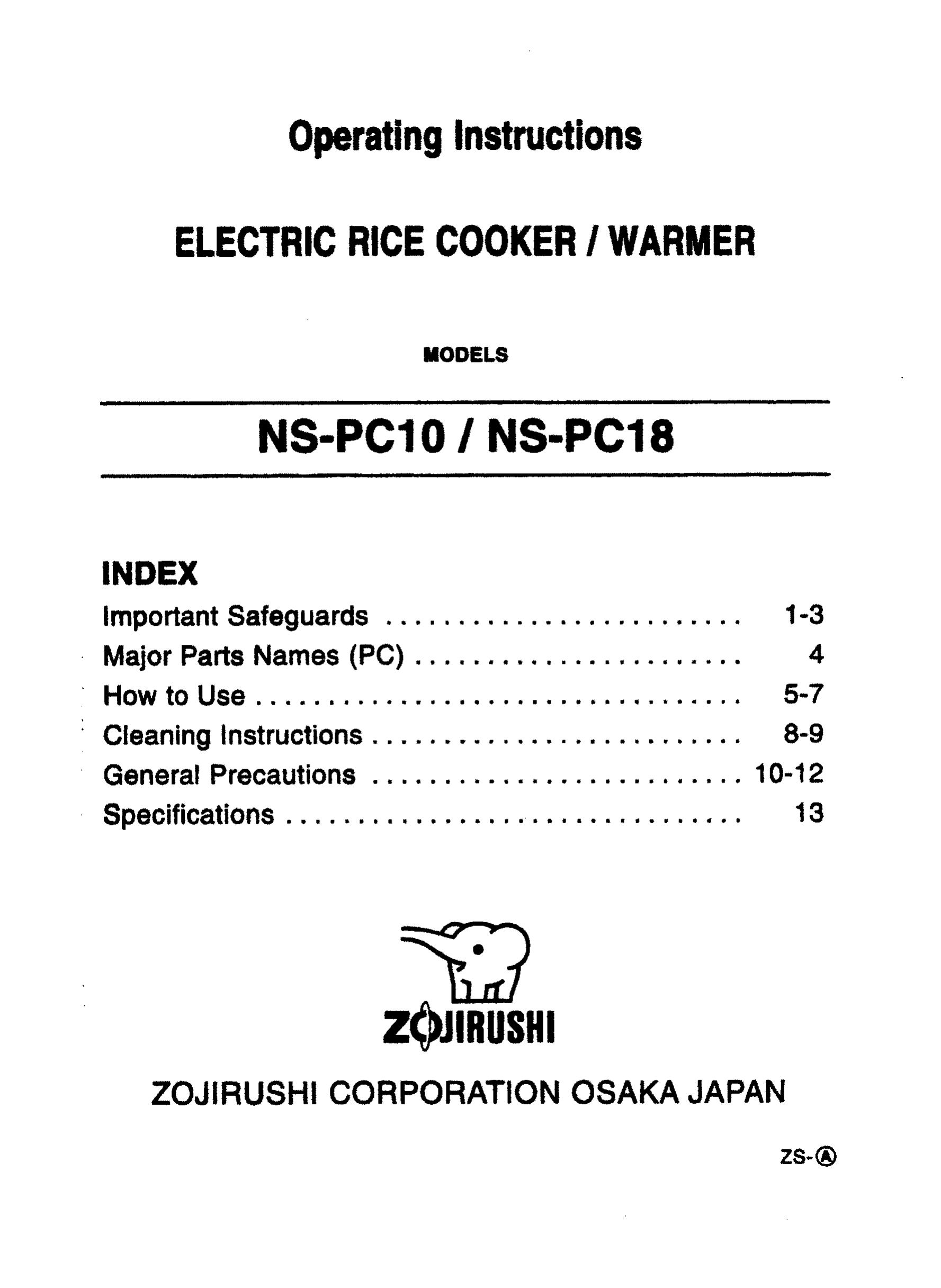 Zojirushi NS-PC10 Rice Cooker User Manual