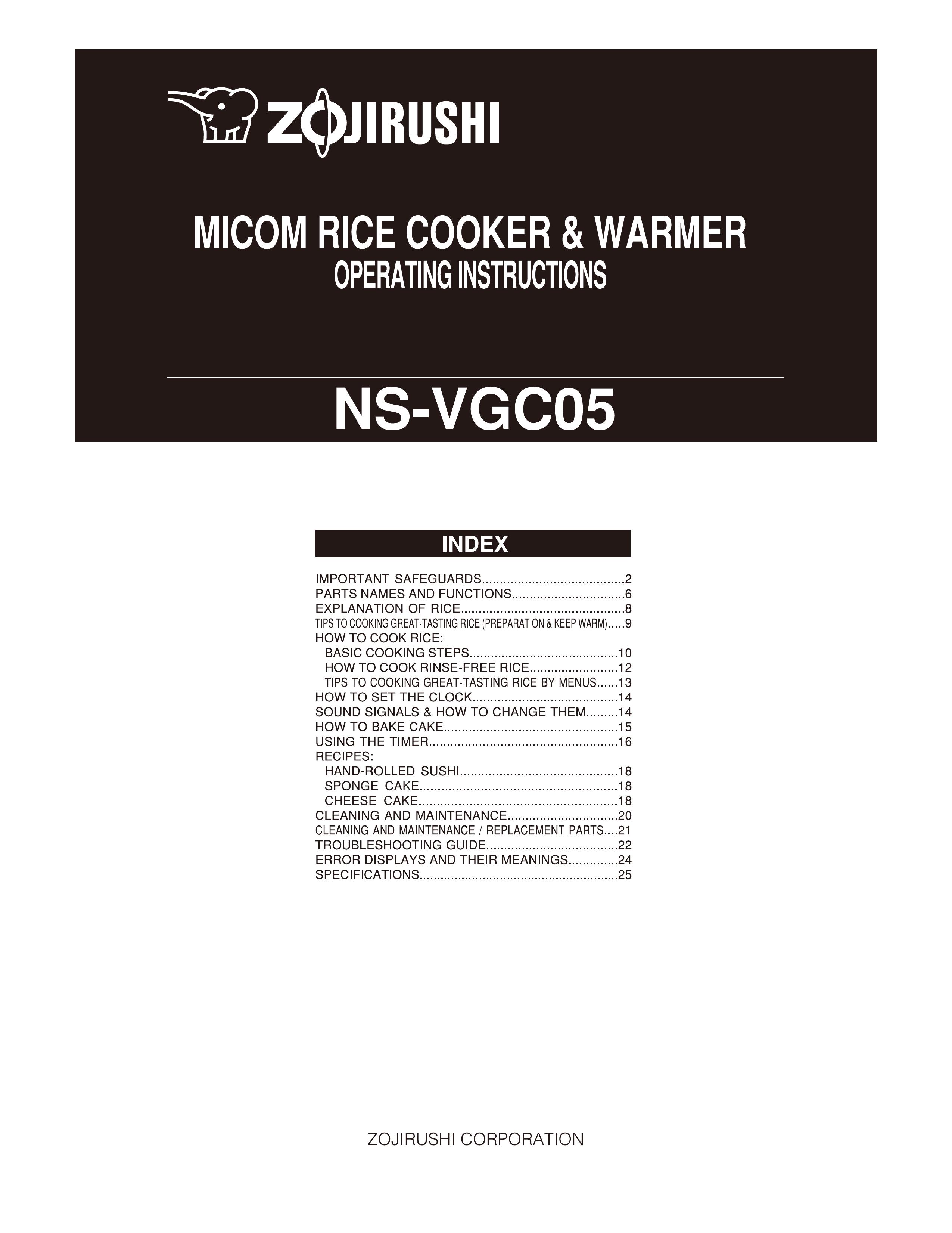 Zojirushi NS-VGC05 Rice Cooker User Manual