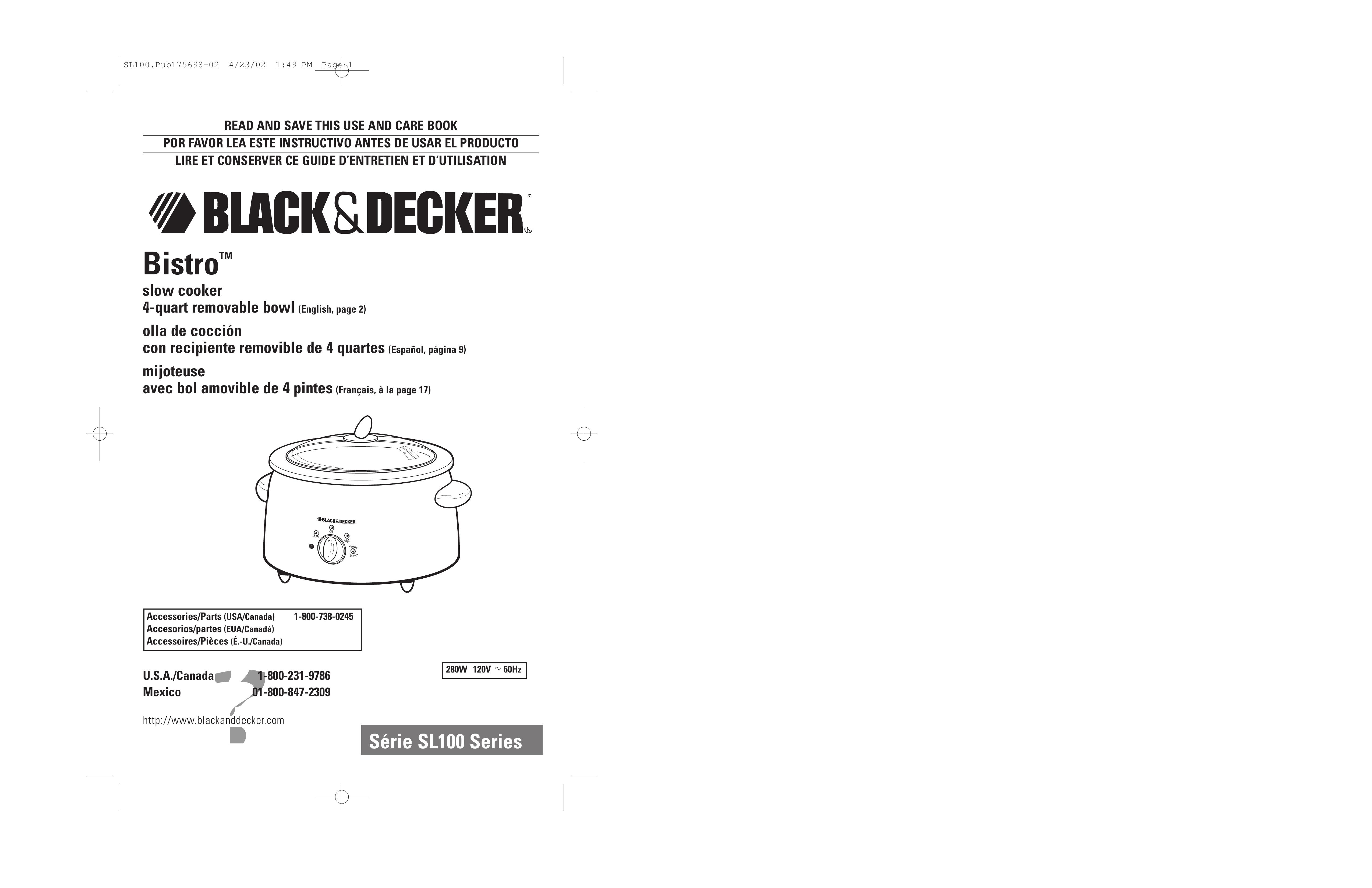 Black & Decker SL100 Slow Cooker User Manual