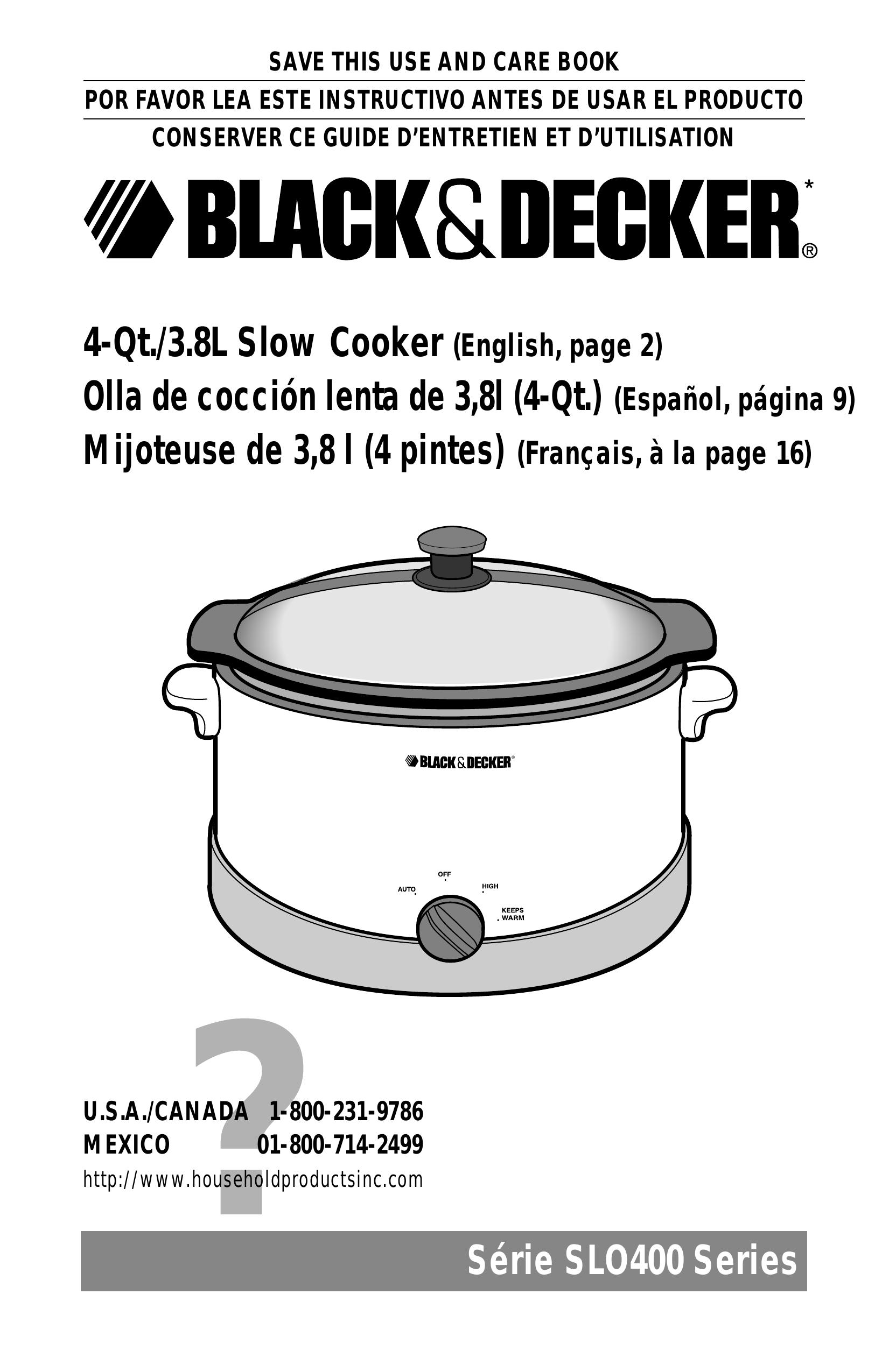 Black & Decker SLO400 Series Slow Cooker User Manual