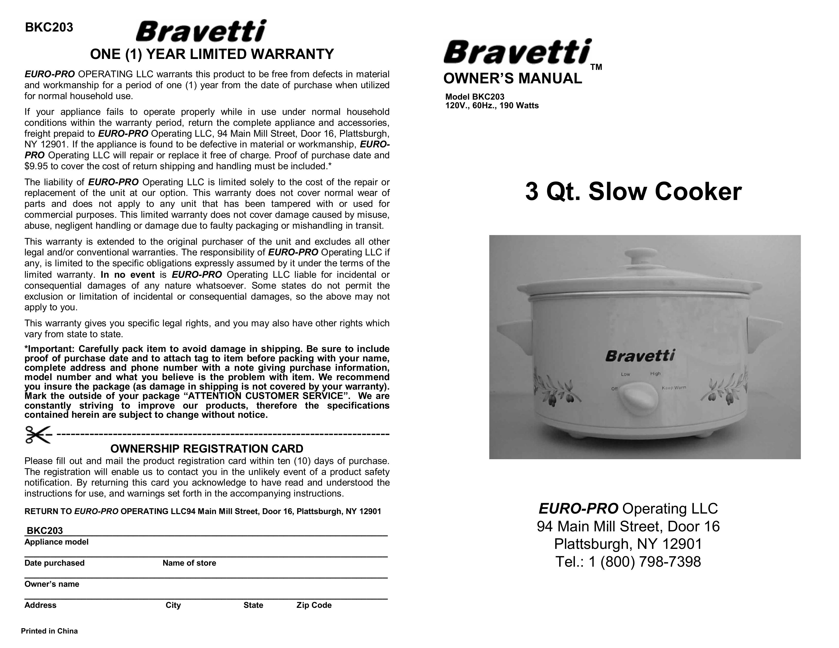 Bravetti BKC203 Slow Cooker User Manual