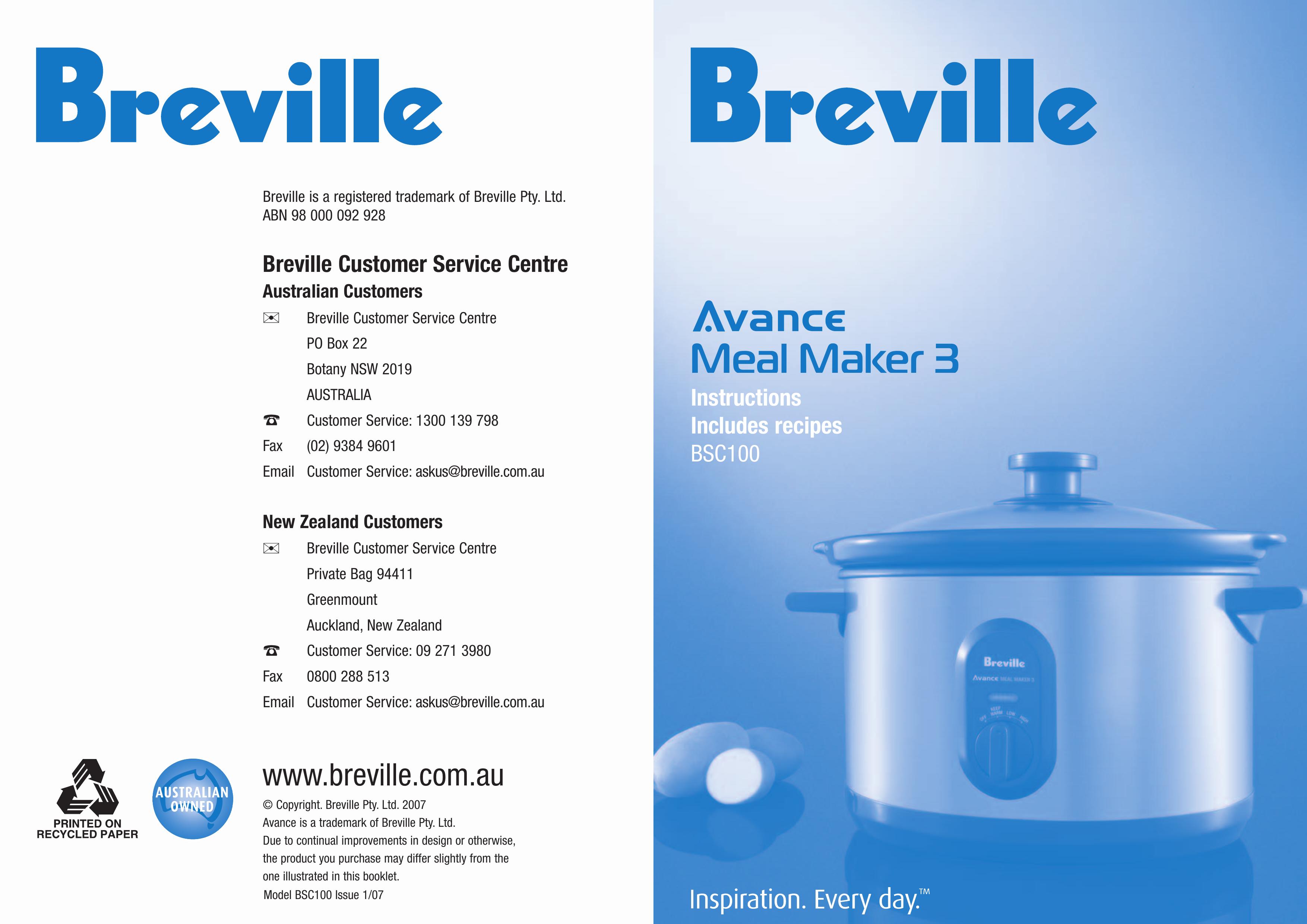 Breville BSC100 Slow Cooker User Manual