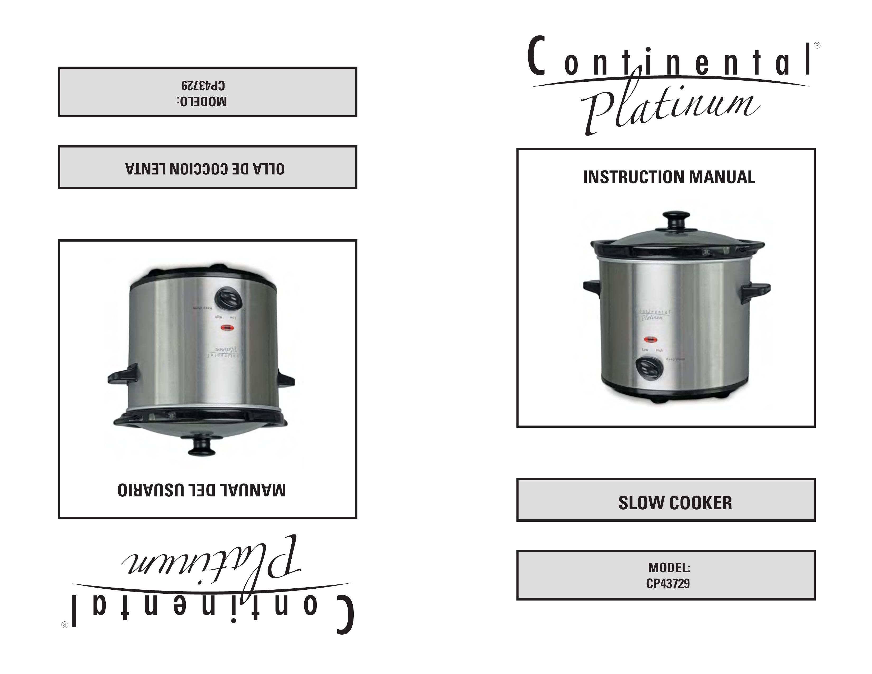 Continental Platinum CP43729 Slow Cooker User Manual