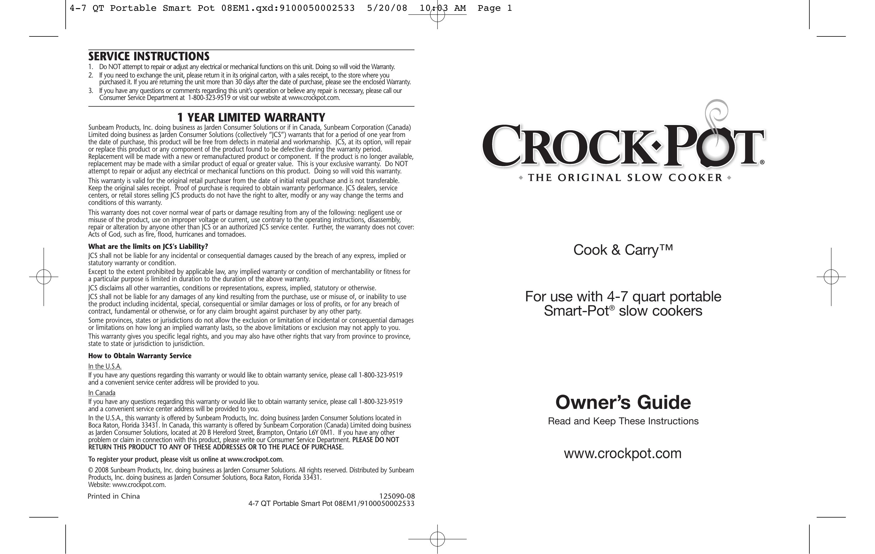 Crock-Pot Cook & Carry 4-7 Quart Slow Cooker User Manual