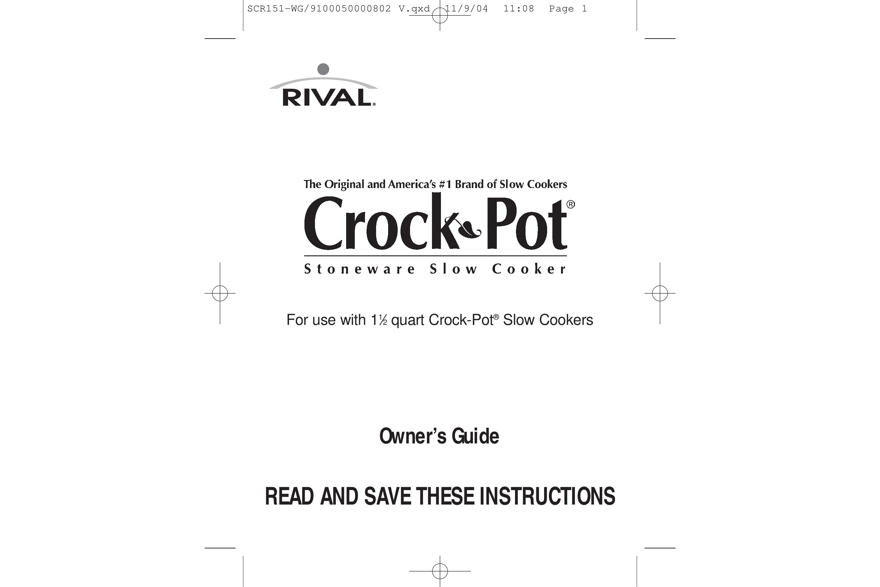 Crock-Pot SCR151-WG Slow Cooker User Manual