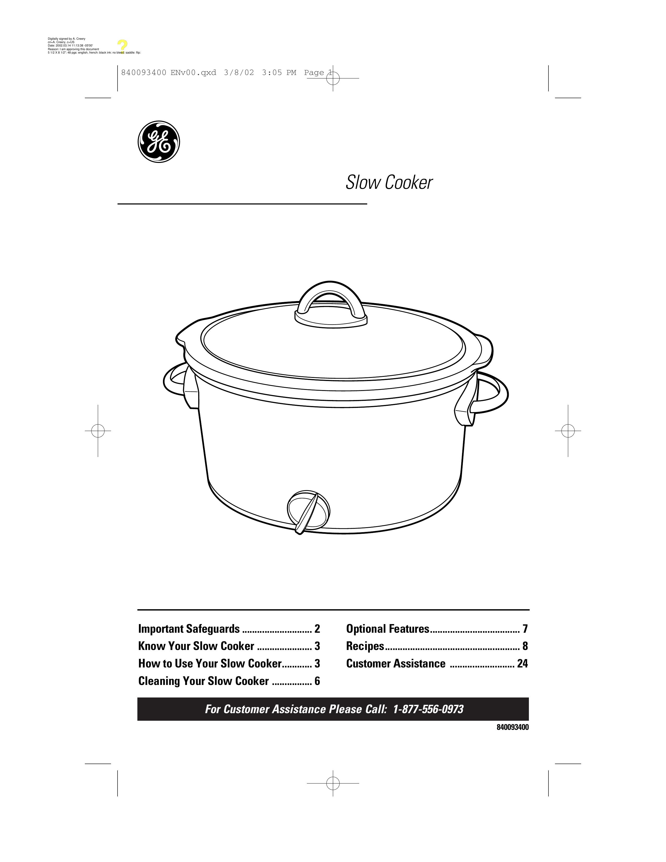 GE 106724 Slow Cooker User Manual