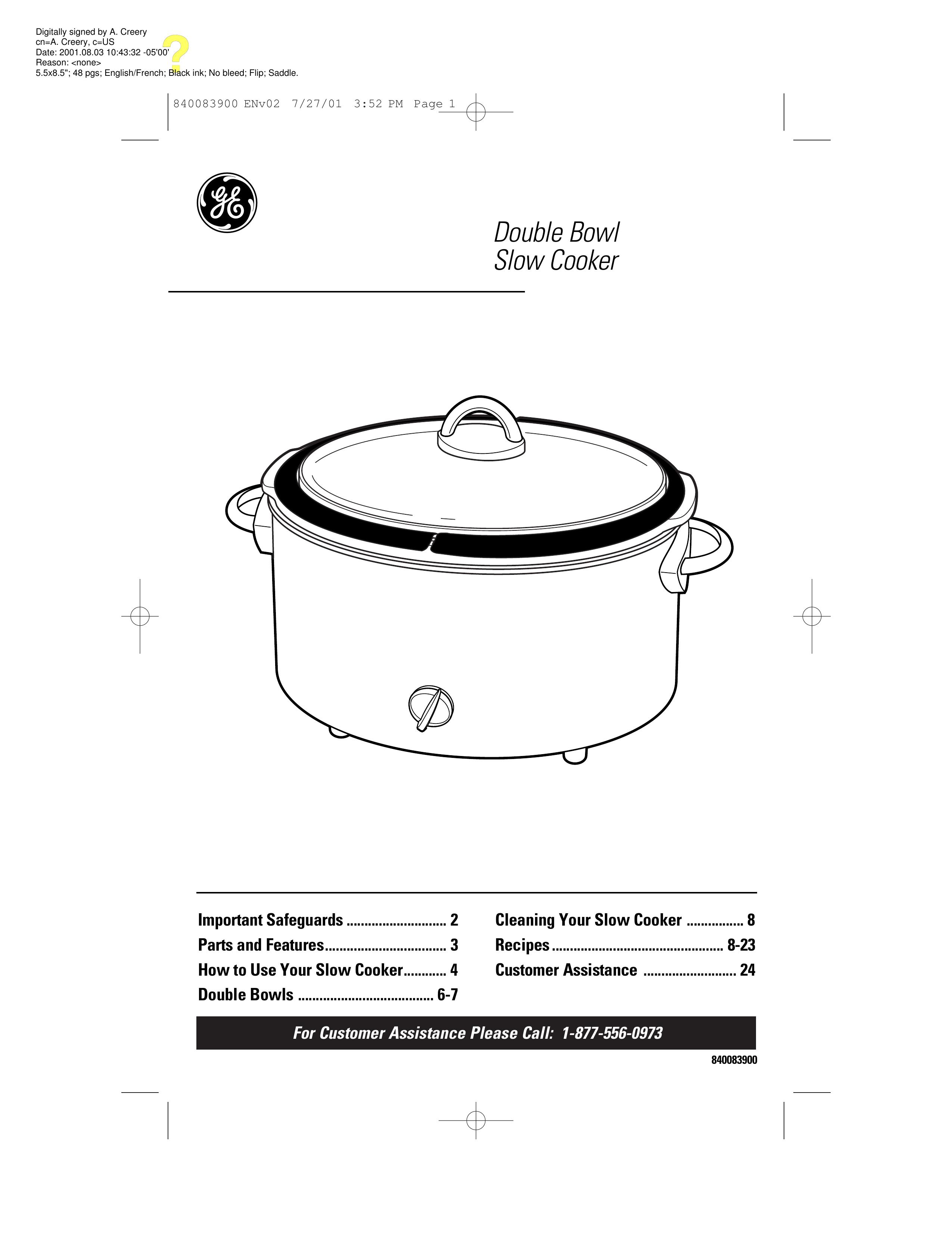 GE 106828 Slow Cooker User Manual