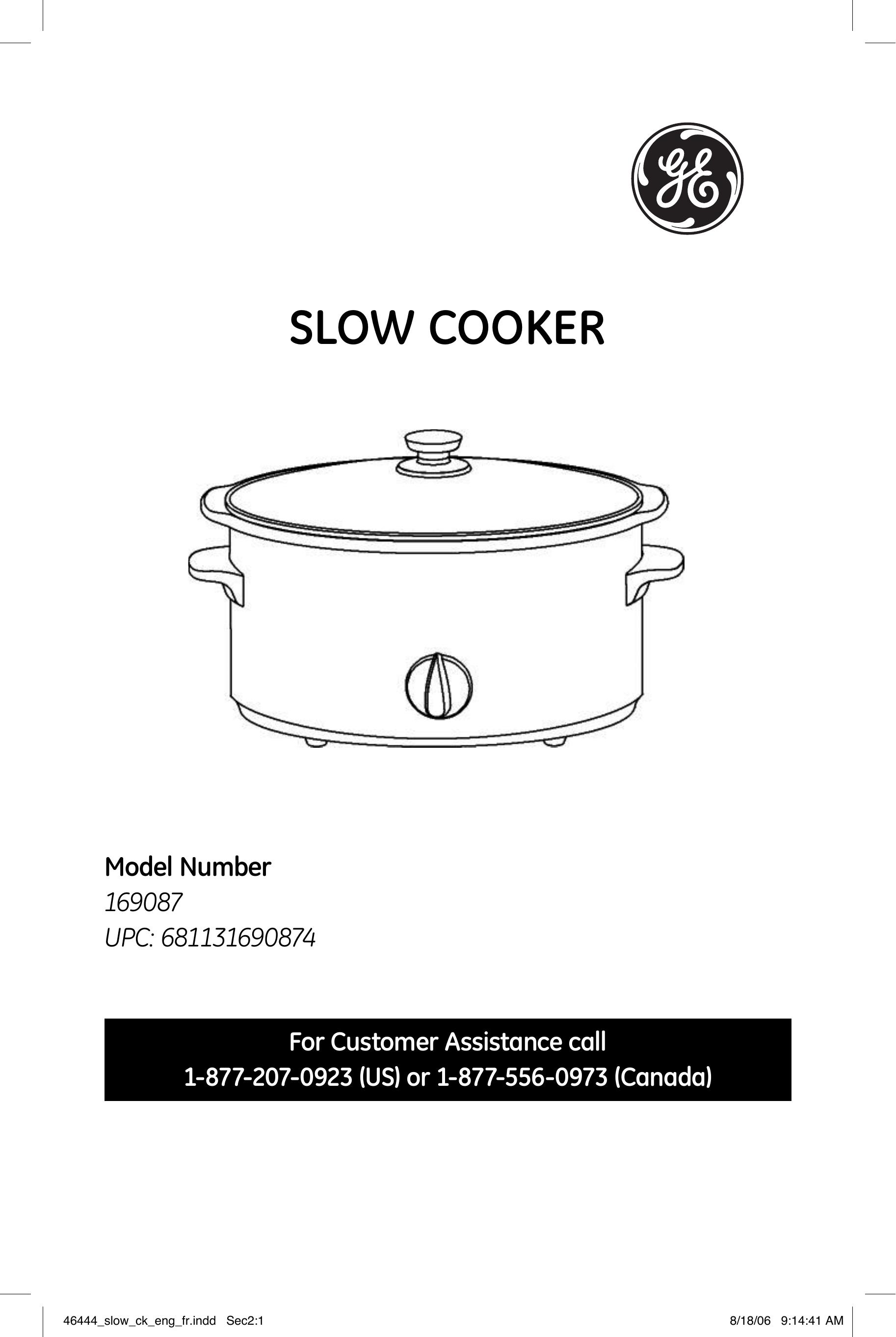 GE 169087 Slow Cooker User Manual