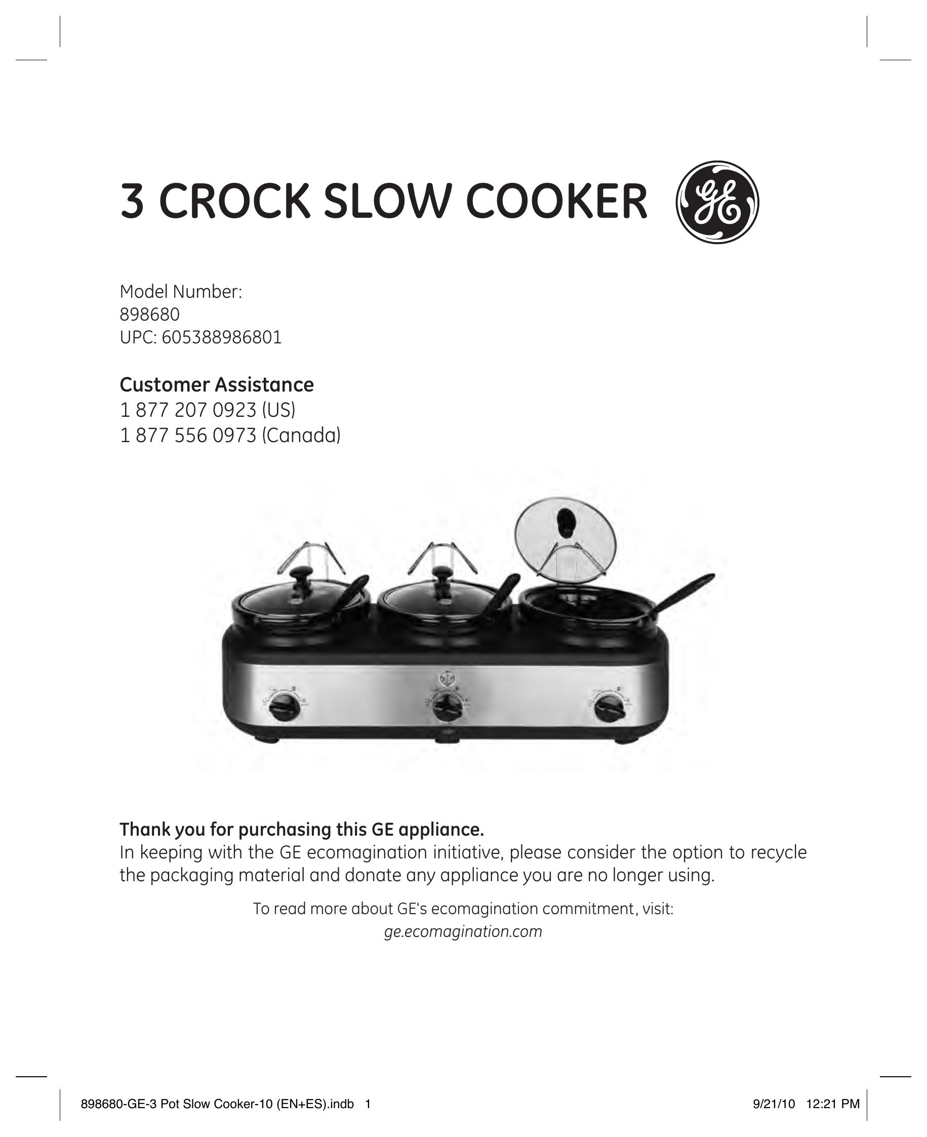 GE 898680 Slow Cooker User Manual